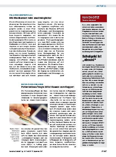 Vorschauseite 1: Mutter-/Vater-Kind-Kuren: Patientenbeauftragte bittet Kassen zum Rapport