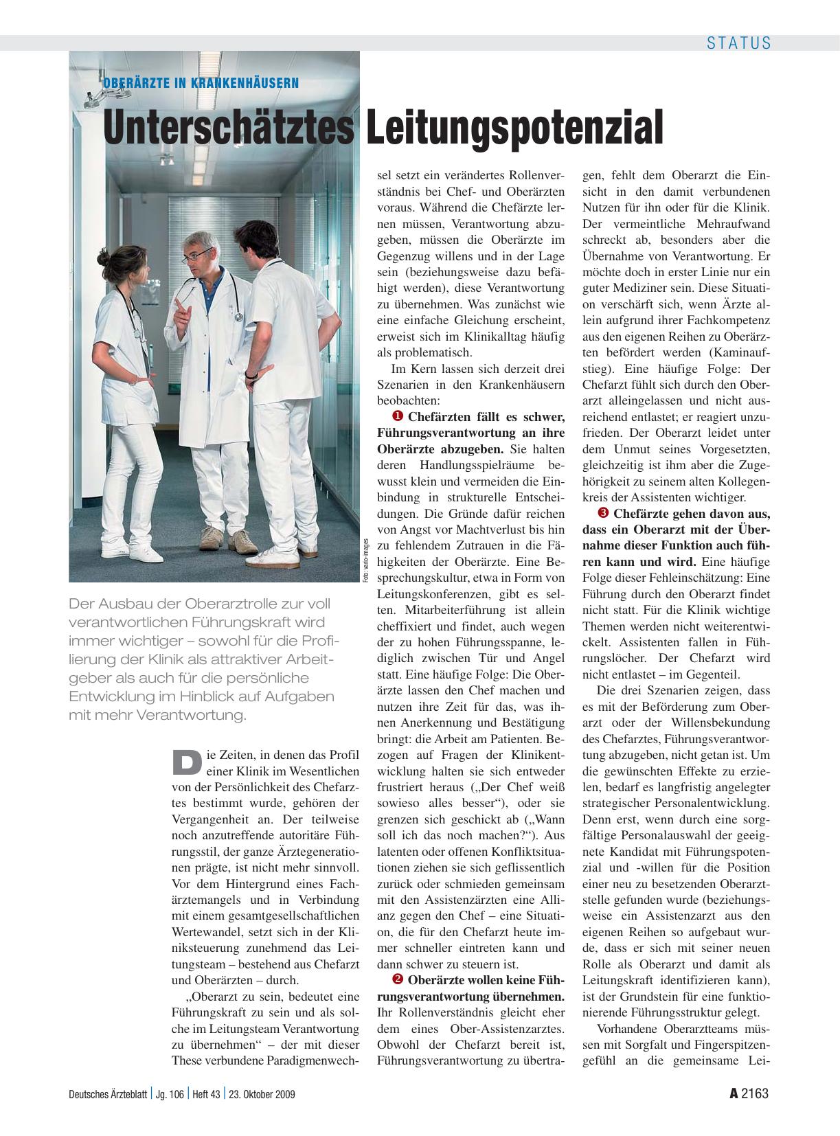 Vorschauseite 1: Oberärzte in Krankenhäusern: Unterschätztes Leitungspotenzial