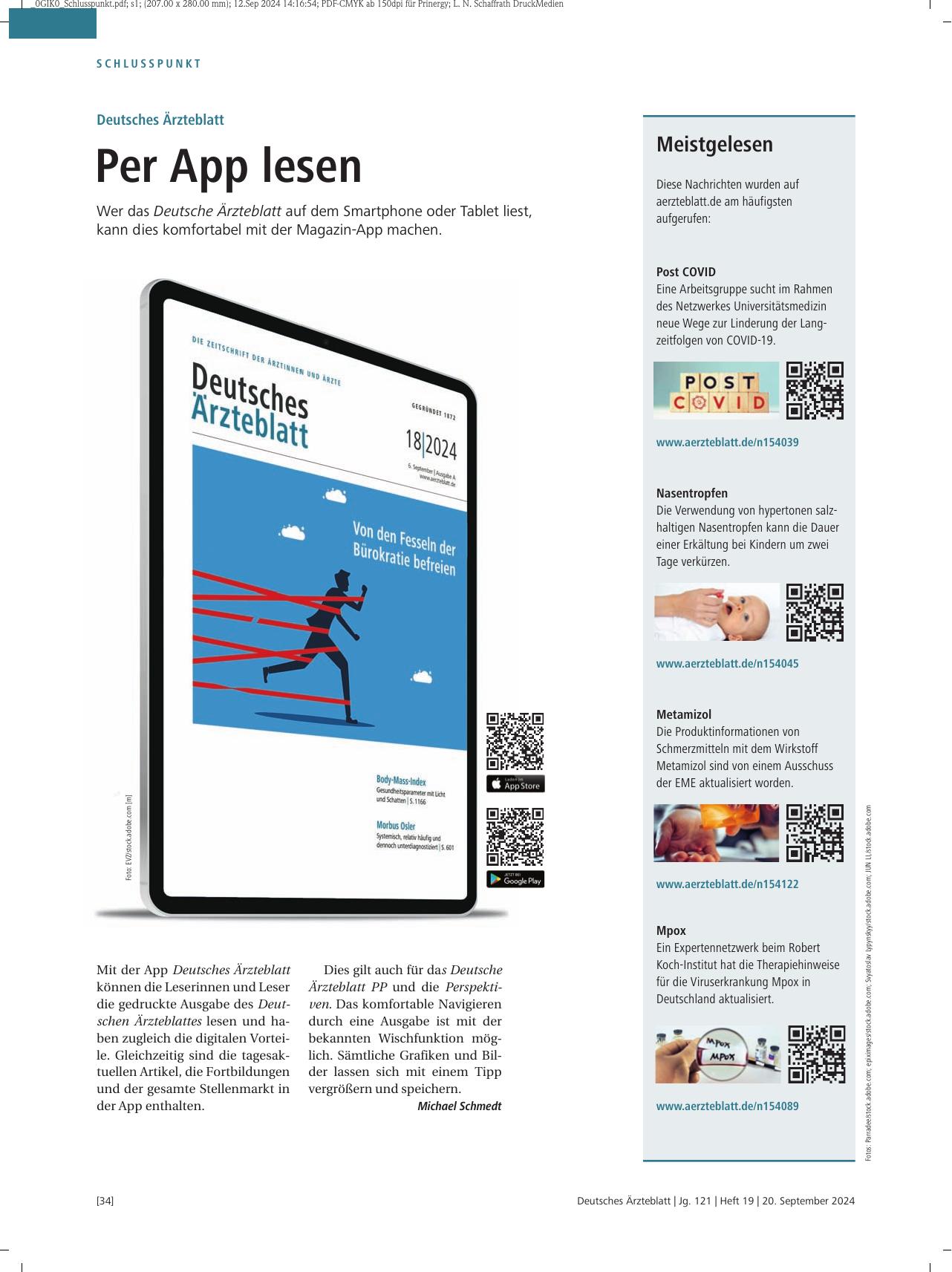 Vorschauseite 1: Deutsches Ärzteblatt: Per App lesen
