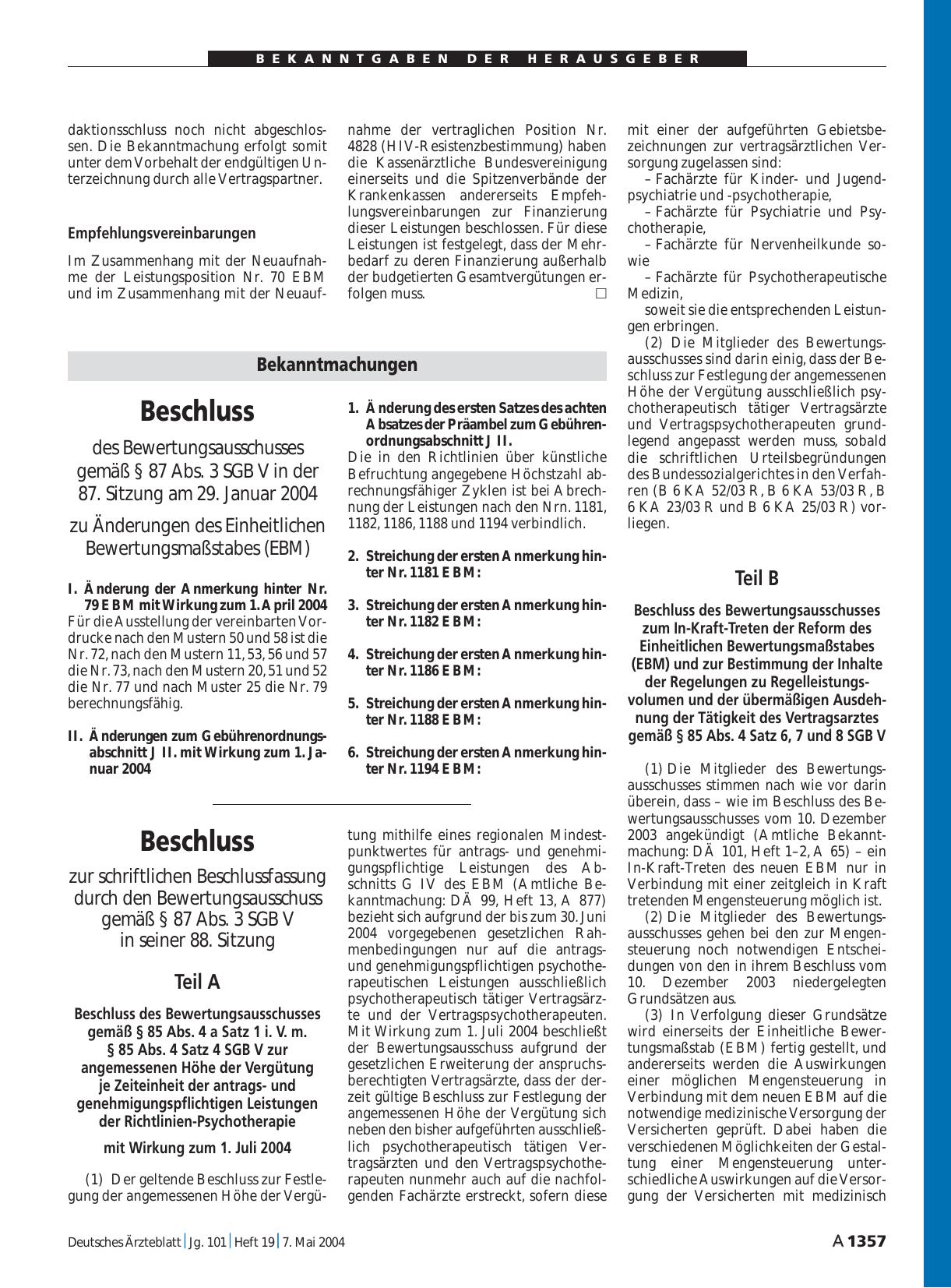 Vorschauseite 1: Beschluss zur schriftlichen Beschlussfassung durch den Bewertungsausschuss gemäß § 87 Abs. 3 SGB V in seiner 88. Sitzung