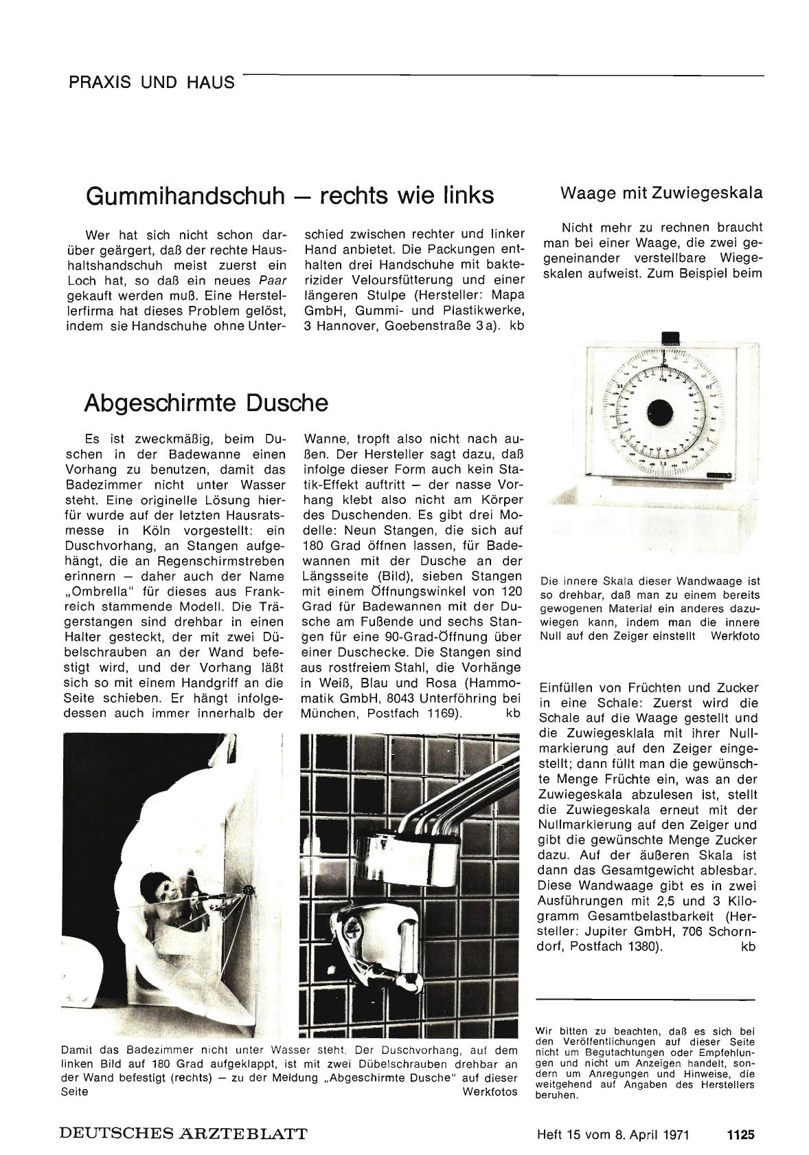 Vorschauseite 1: Gummihandschuh — rechts wie links / Abgeschirmte Dusche / Waage mit Zuwiegeskala