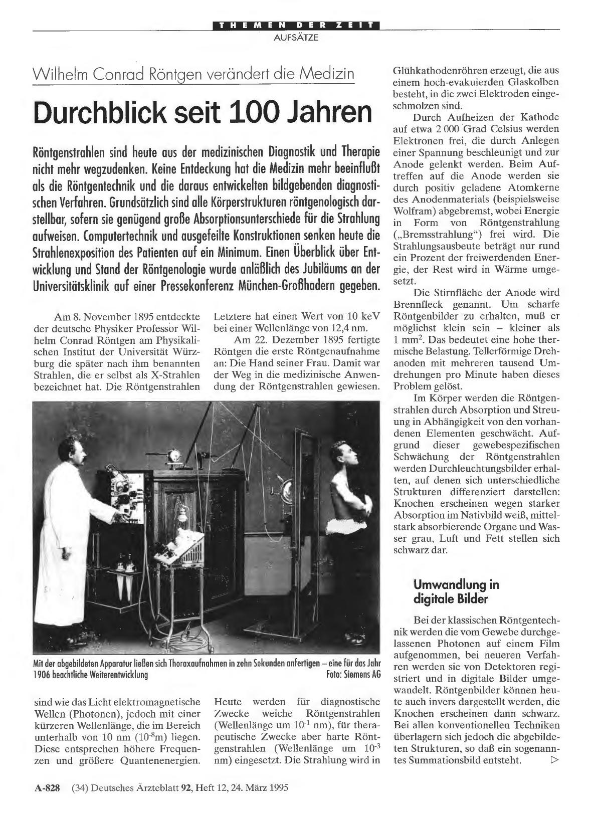 Vorschauseite 1: Wilhelm Conrad Röntgen verändert die Medizin: Durchblick seit 100 Jahren