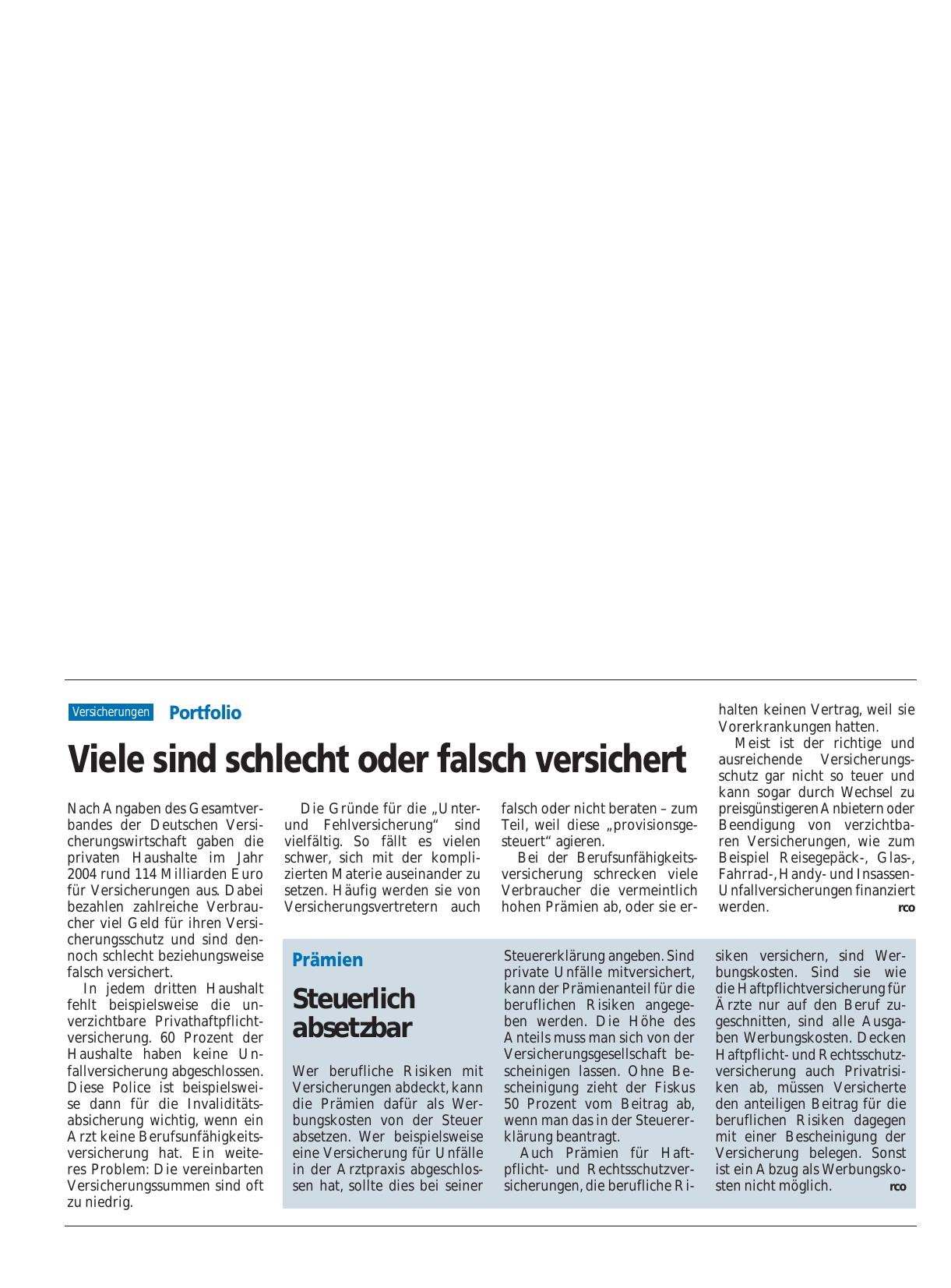 Vorschauseite 1: Portfolio: Viele sind schlecht oder falsch versichert