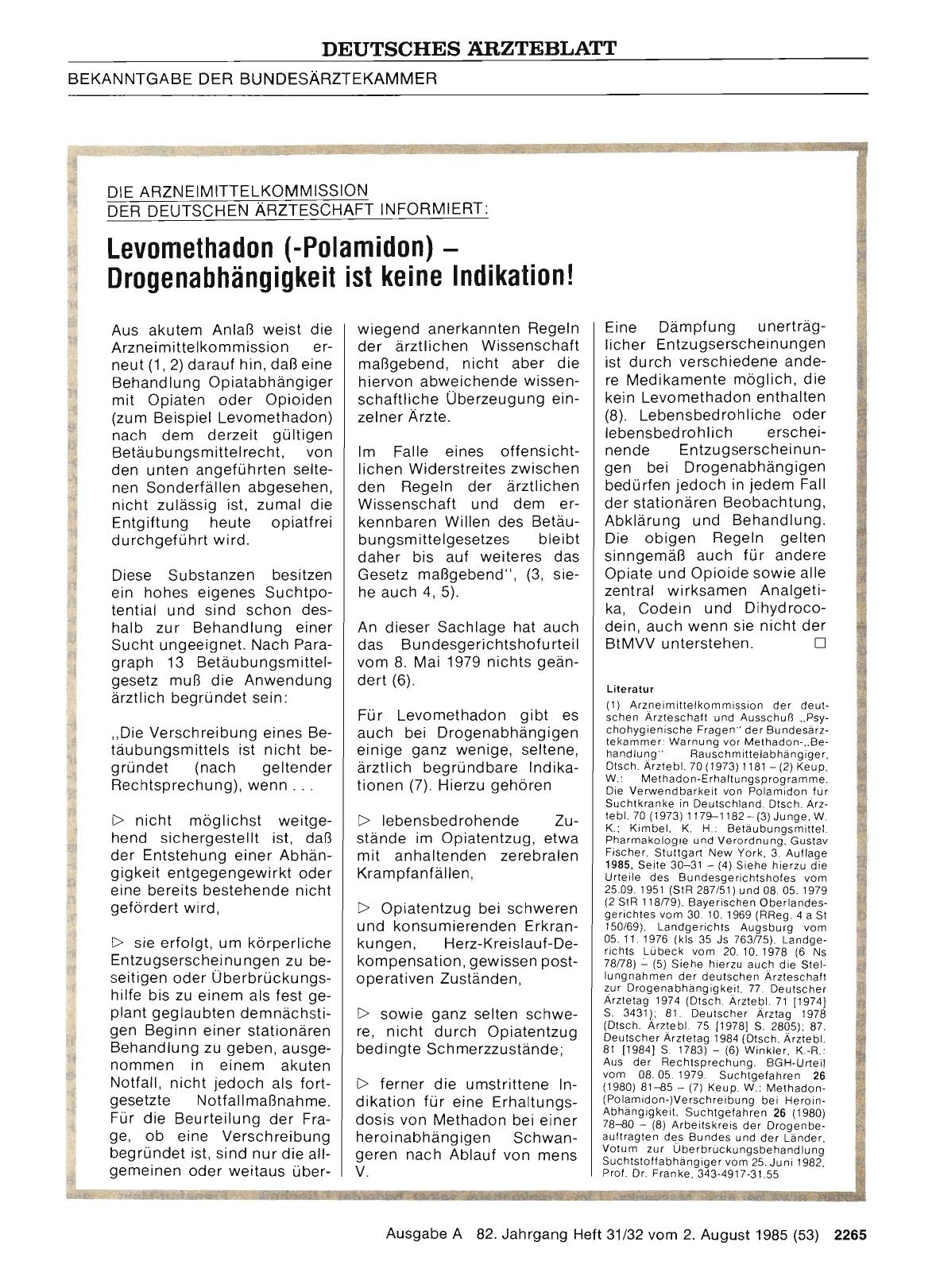 Vorschauseite 1: Levomethadon (-Polamidon) — Drogenabhängigkeit ist keine Indikation!
