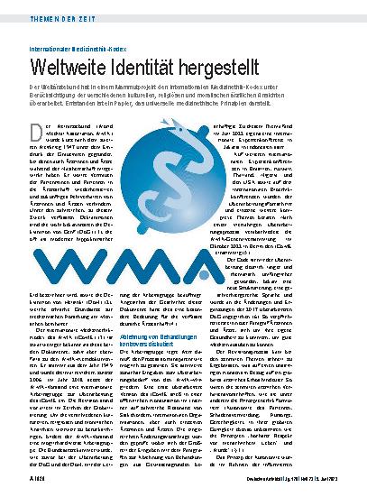 Vorschauseite 1: Internationaler Medizinethik-Kodex: Weltweite Identität hergestellt.
