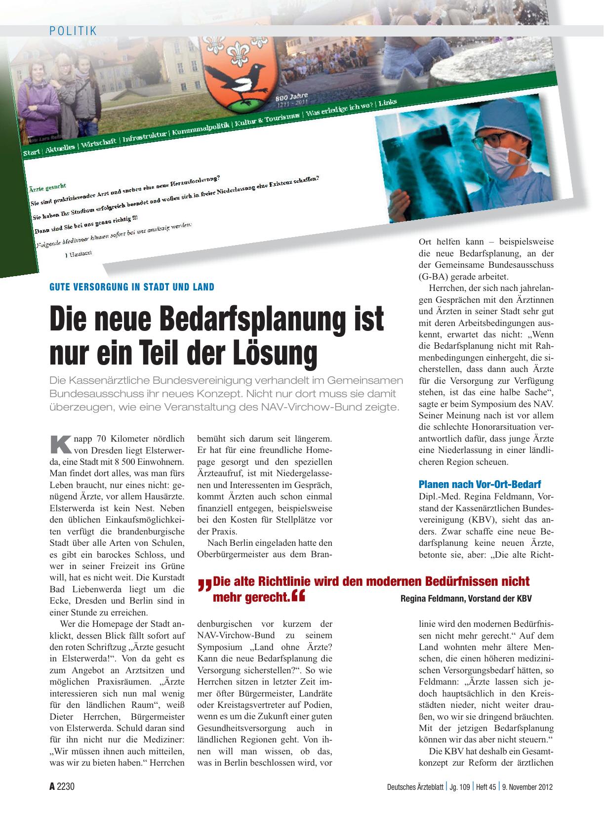 Vorschauseite 1: Gute Versorgung in Stadt und Land: Die neue Bedarfsplanung ist nur ein Teil der Lösung