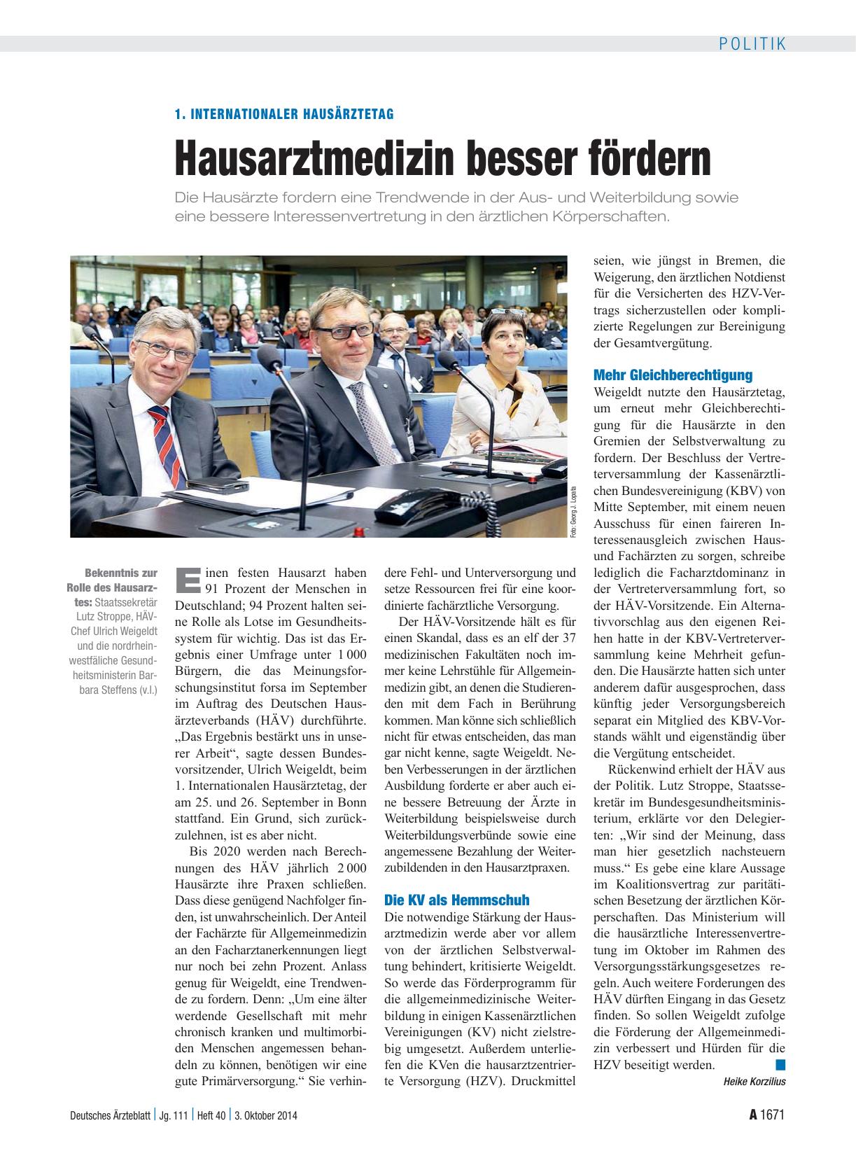 Vorschauseite 1: 1. Internationaler Hausärztetag: Hausarztmedizin besser fördern