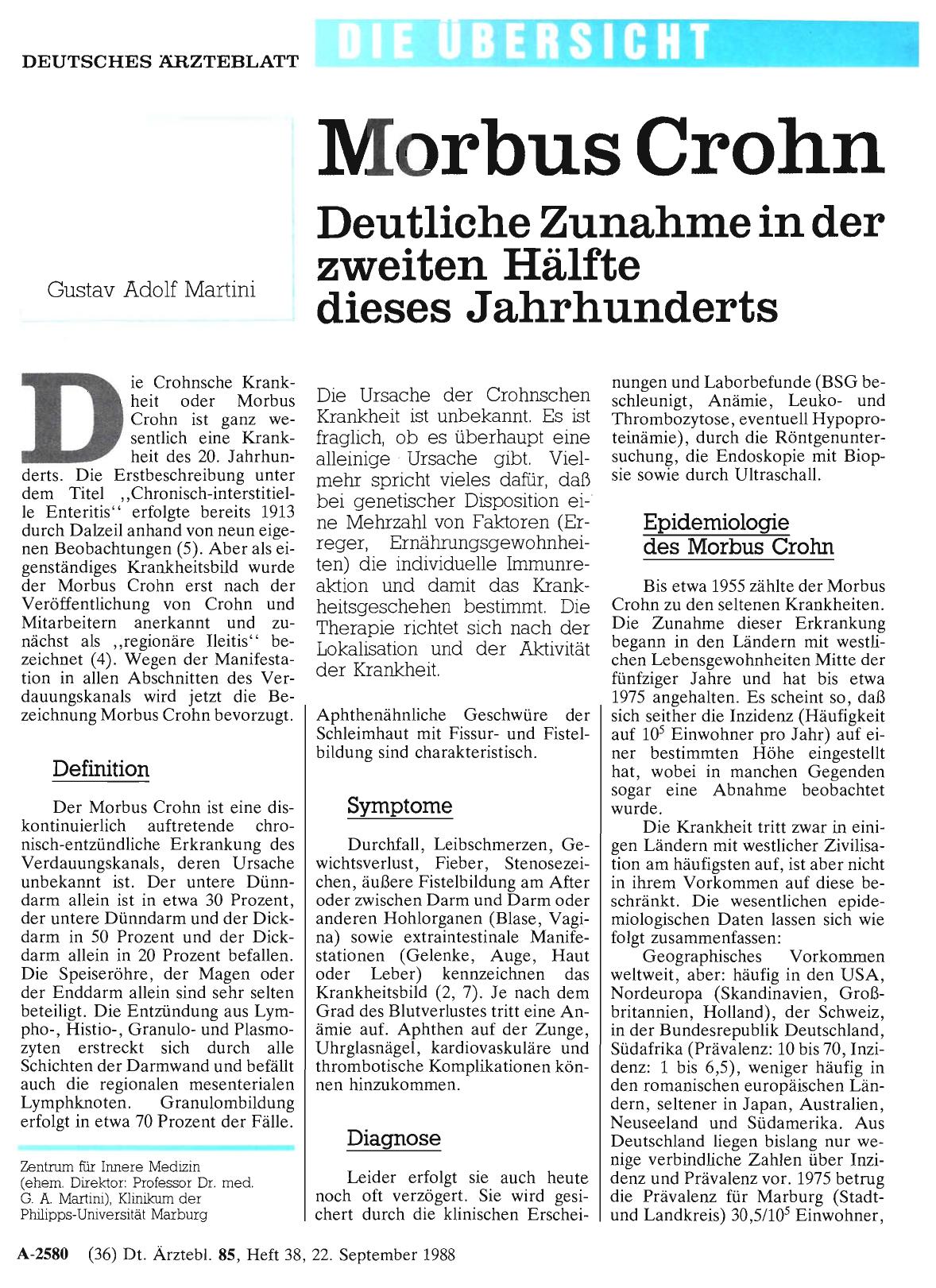 Vorschauseite 1: Morbus Crohn: Deutliche Zunahme in der zweiten Hälfte dieses Jahrhunderts