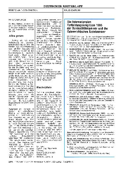 Vorschauseite 1: Die Internationalen Fortbildungskongresse 1985 der Bundesärztekammer und der österreichischen Ärztekammer