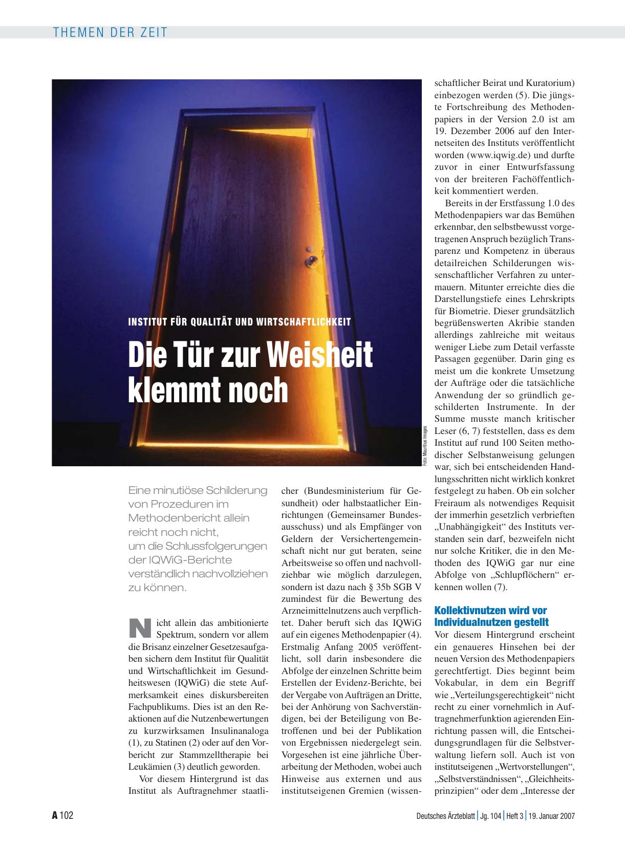 Vorschauseite 1: Institut für Qualität und Wirtschaftlichkeit: Die Tür zur Weisheit klemmt noch