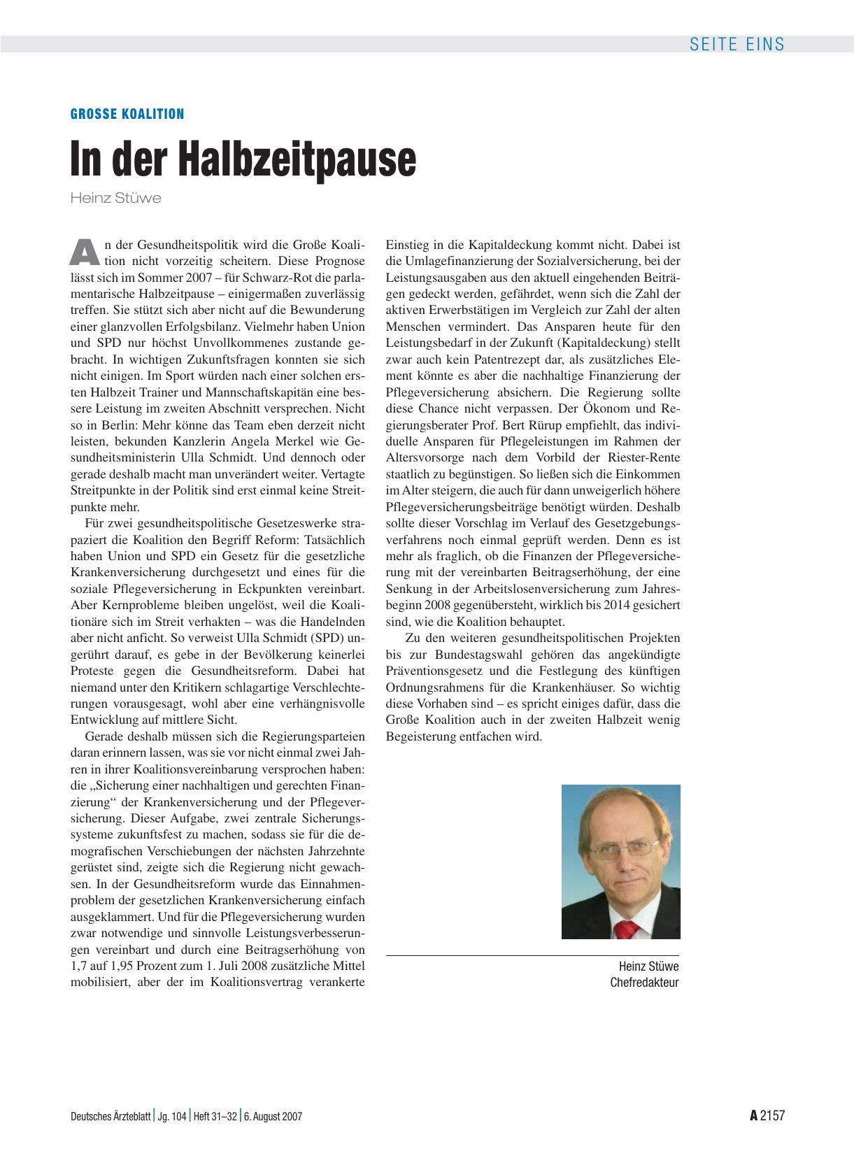 Vorschauseite 1: Grosse Koalition: In der Halbzeitpause