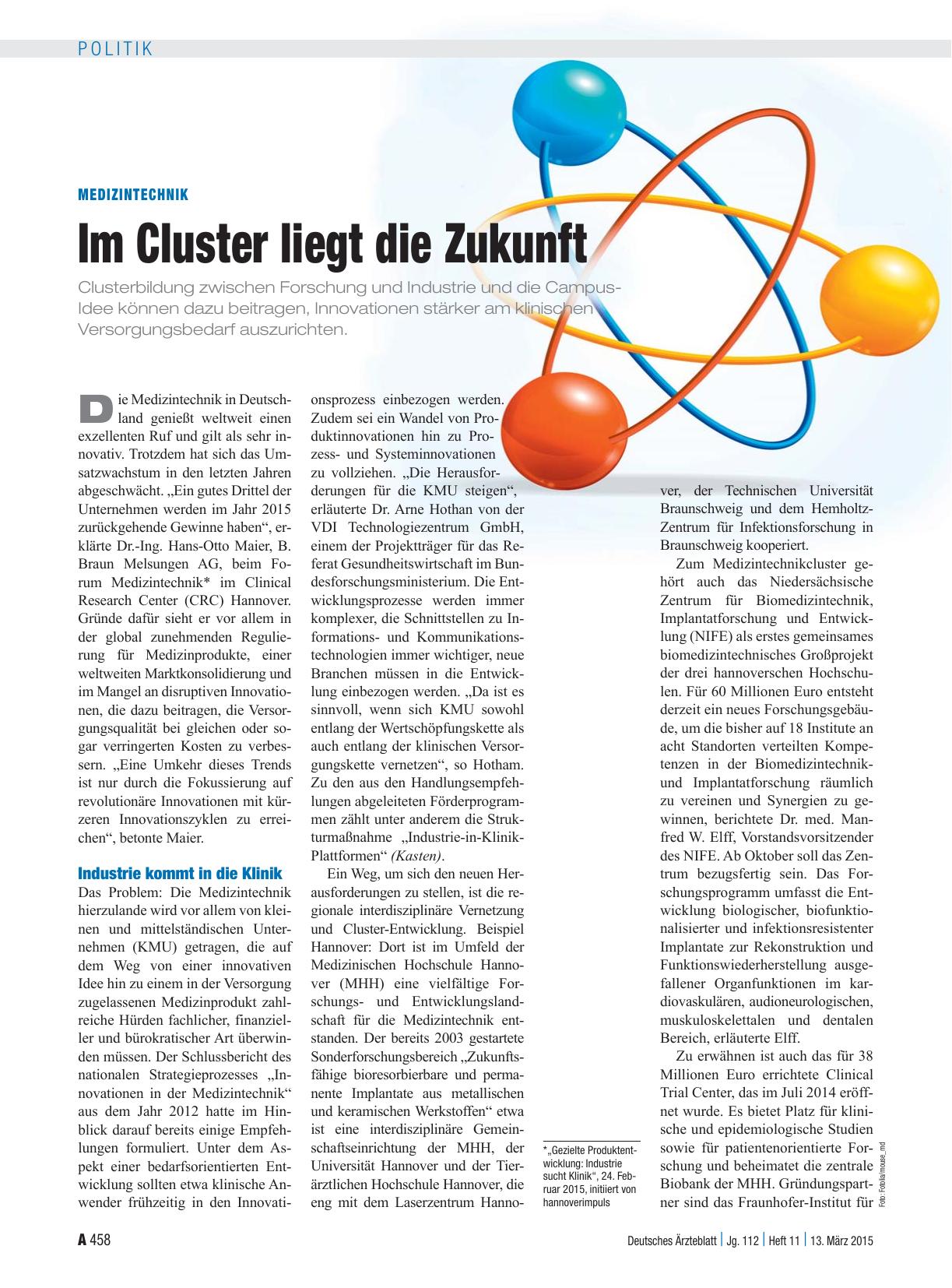 Vorschauseite 1: Medizintechnik: Im Cluster liegt die Zukunft