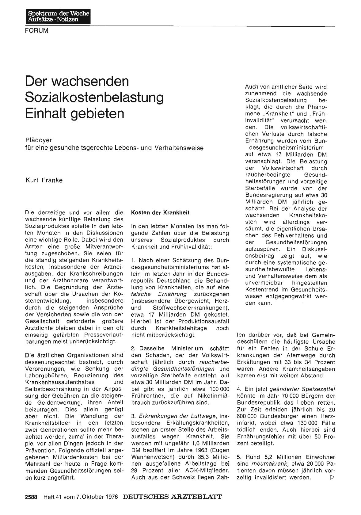 Vorschauseite 1: Der wachsenden Sozialkostenbelastung Einhalt gebieten: Plädoyer für eine gesundheitsgerechte Lebensund Verhaltensweise