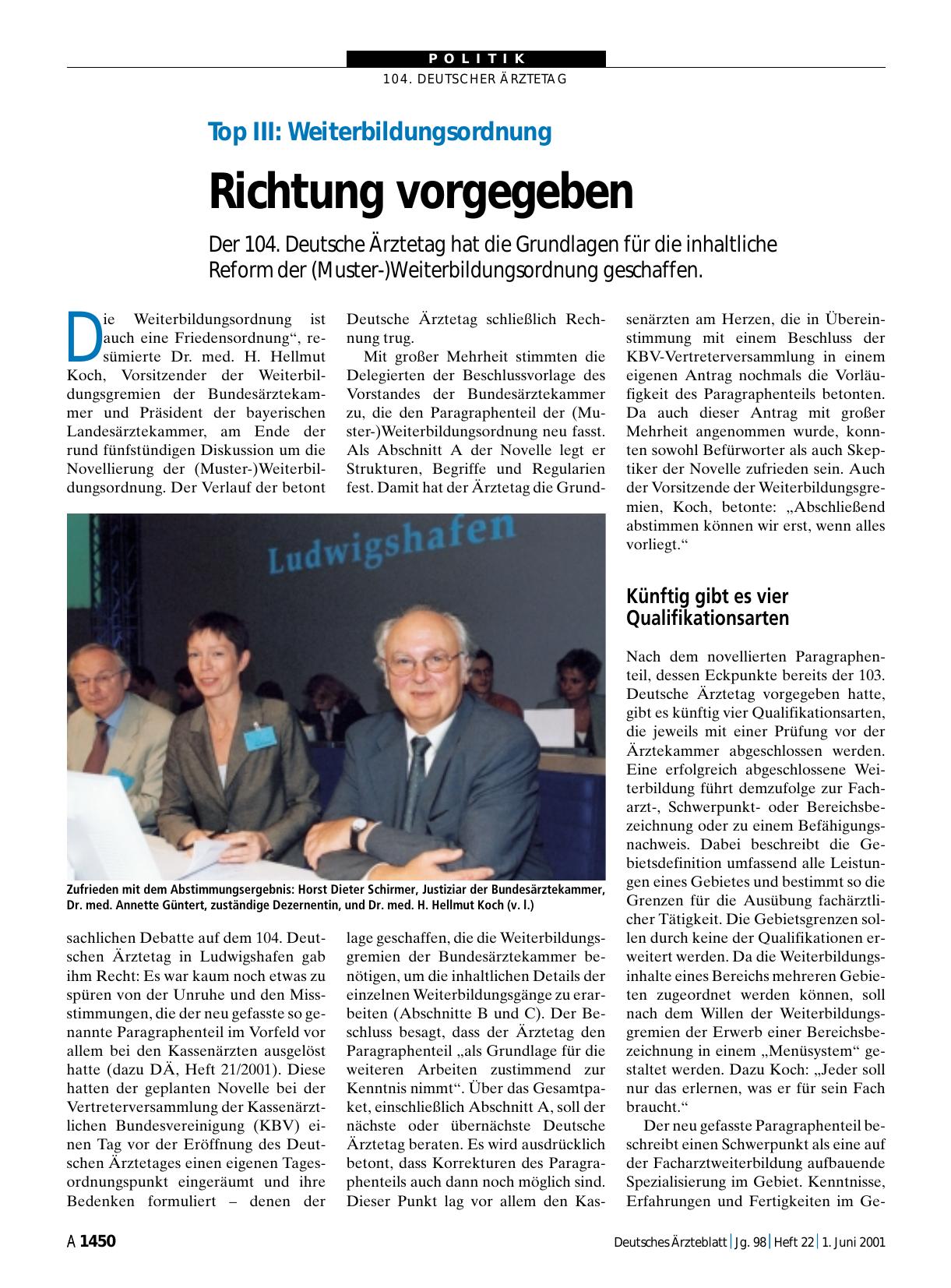 Vorschauseite 1: Top III: Weiterbildungsordnung - Richtung vorgegeben