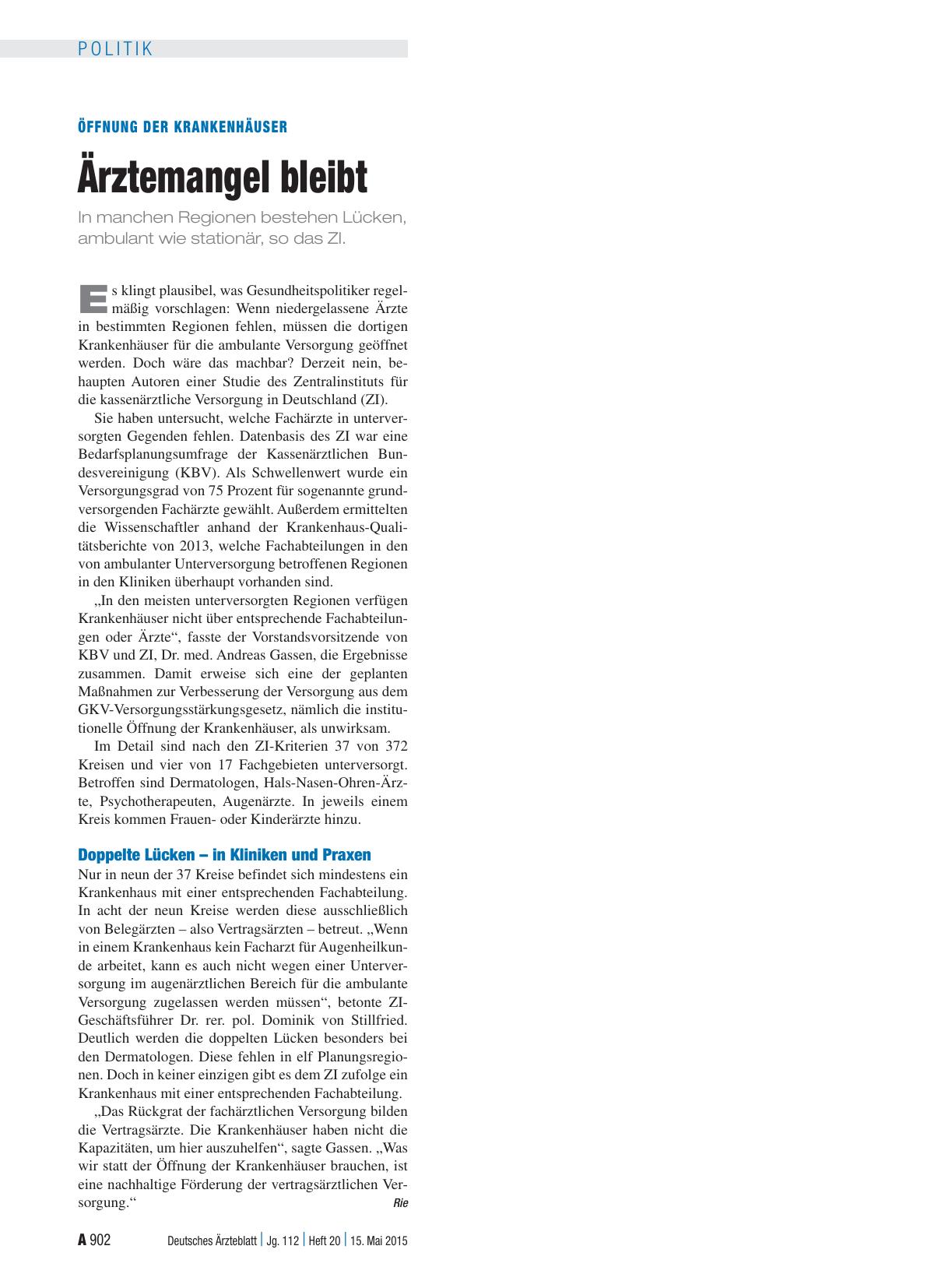 Vorschauseite 1: Öffnung der Krankenhäuser: Ärztemangel bleibt