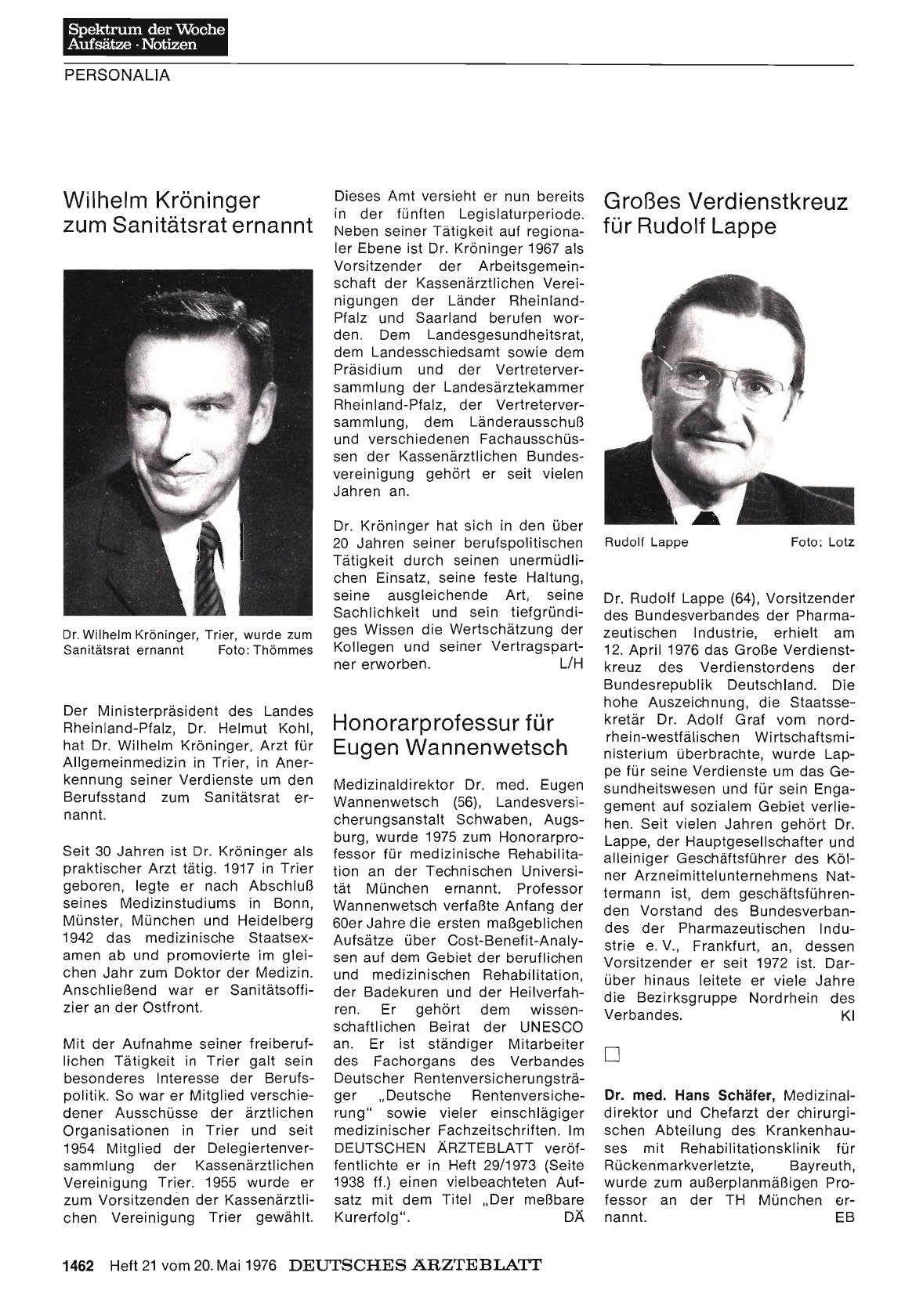 Vorschauseite 1: Wilhelm Kröninger zum Sanitätsrat ernannt