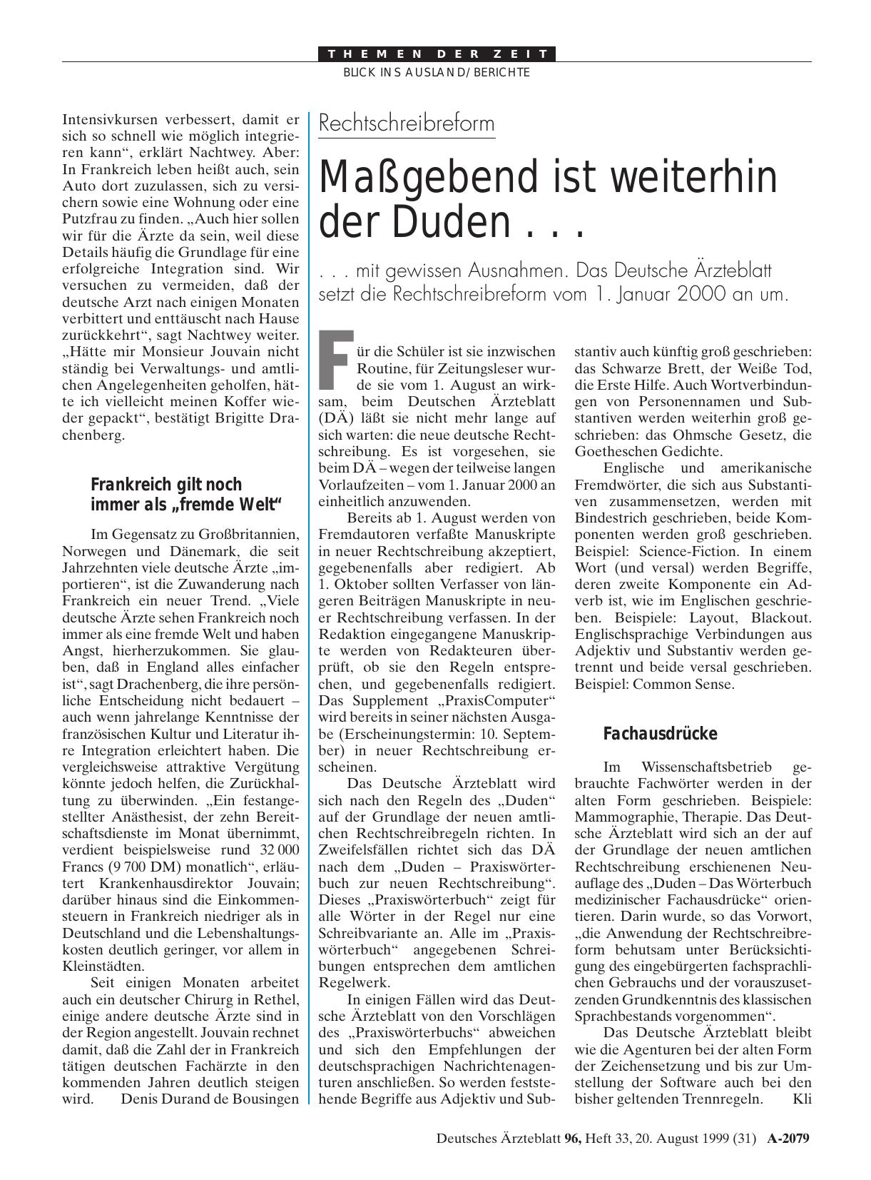 Vorschauseite 1: Rechtschreibreform: Maßgebend ist weiterhin der Duden. ..