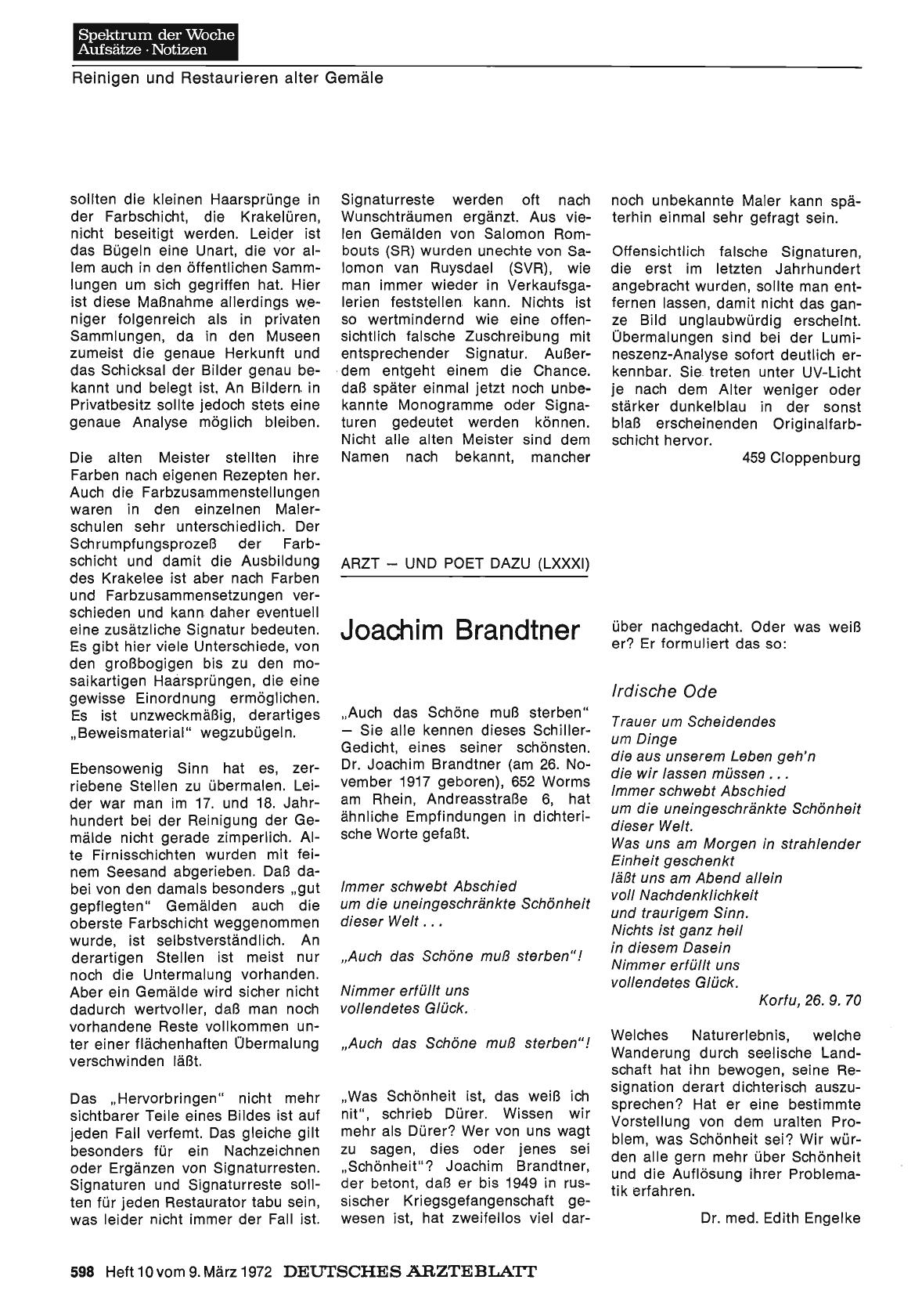 Vorschauseite 1: Arzt — und Poet dazu (LXXXI): Joachim Brandtner