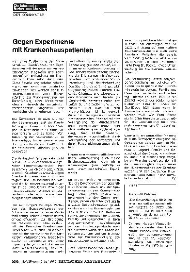 Vorschauseite 1: Gegen Experimente mit Krankenhauspatienten