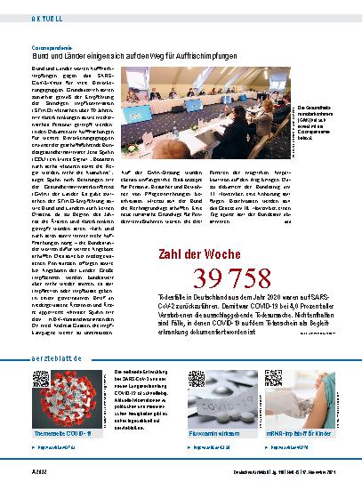Vorschauseite 1: Coronapandemie: Bund und Länder einigen sich auf den Weg für Auffrischimpfungen