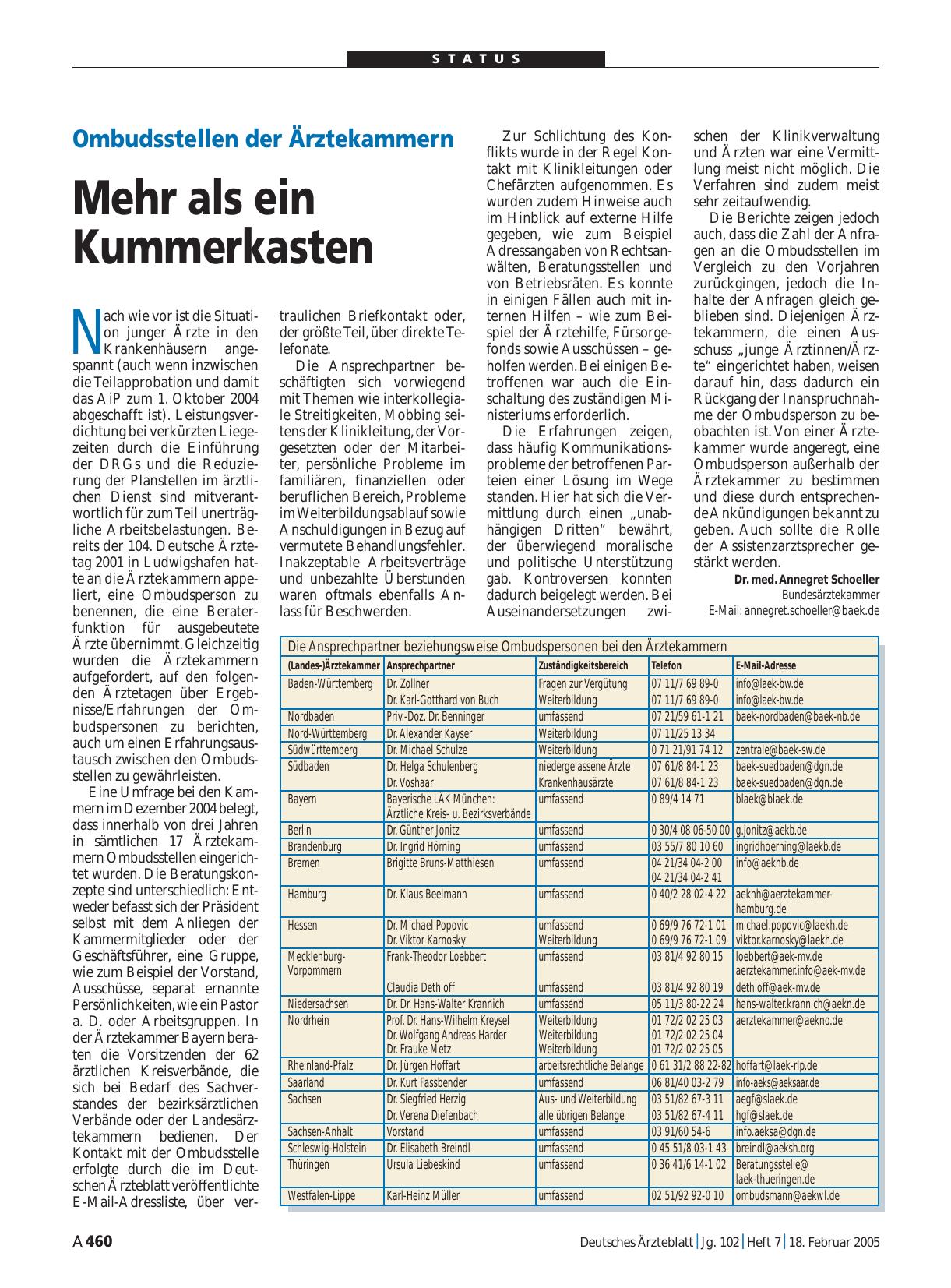 Vorschauseite 1: Ombudsstellen der Ärztekammern: Mehr als ein Kummerkasten