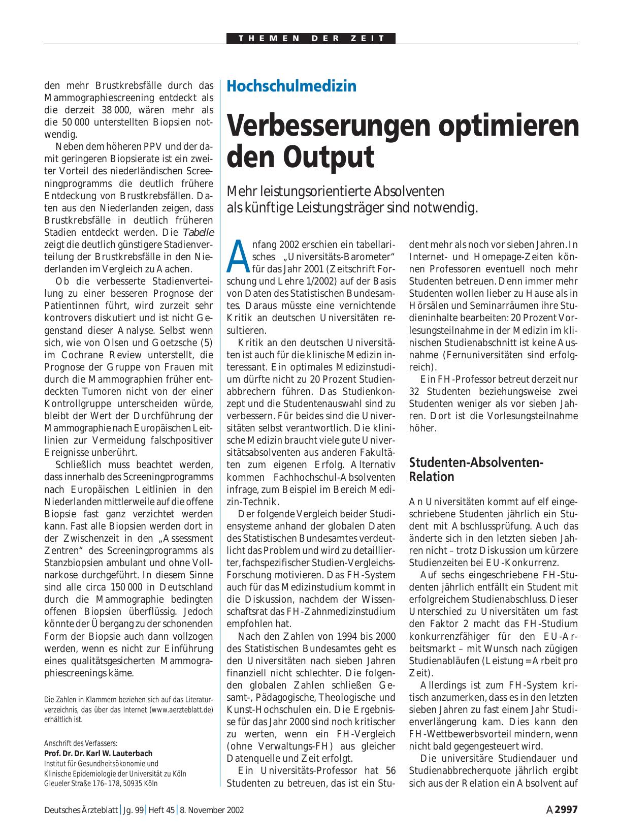Vorschauseite 1: Hochschulmedizin: Verbesserungen optimieren den Output