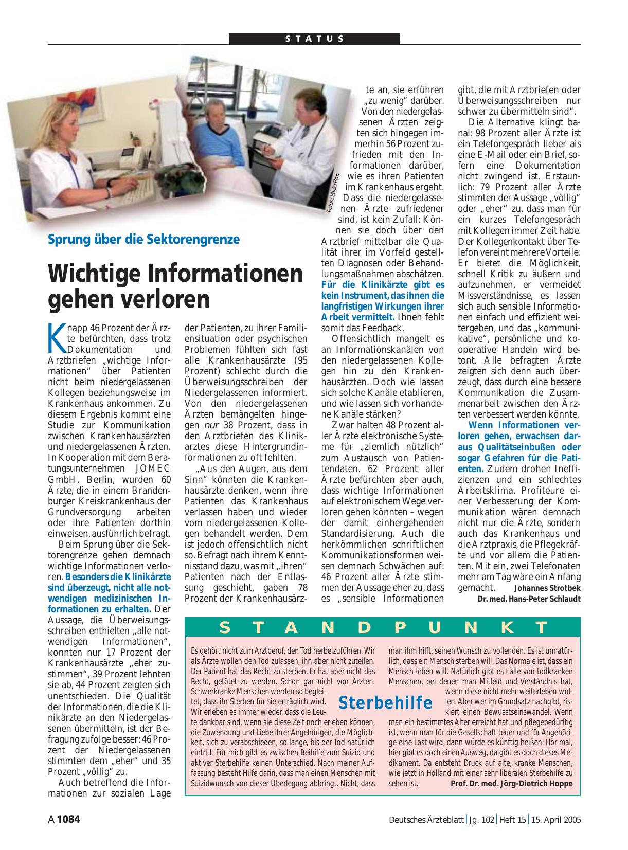 Vorschauseite 1: Standpunkt: Sterbehilfe