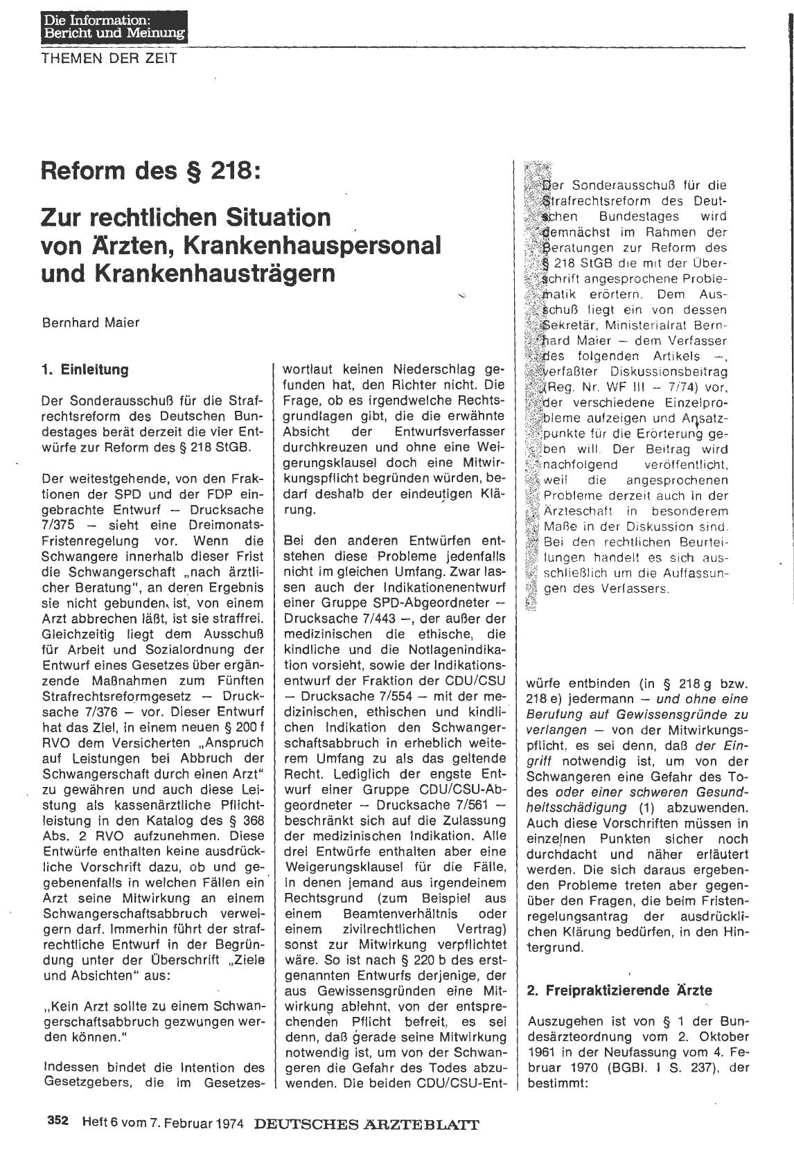 Vorschauseite 1: Reform des § 218: Zur rechtlichen Situation von Ärzten, Krankenhauspersonal und Krankenhausträgern (Teil 1)