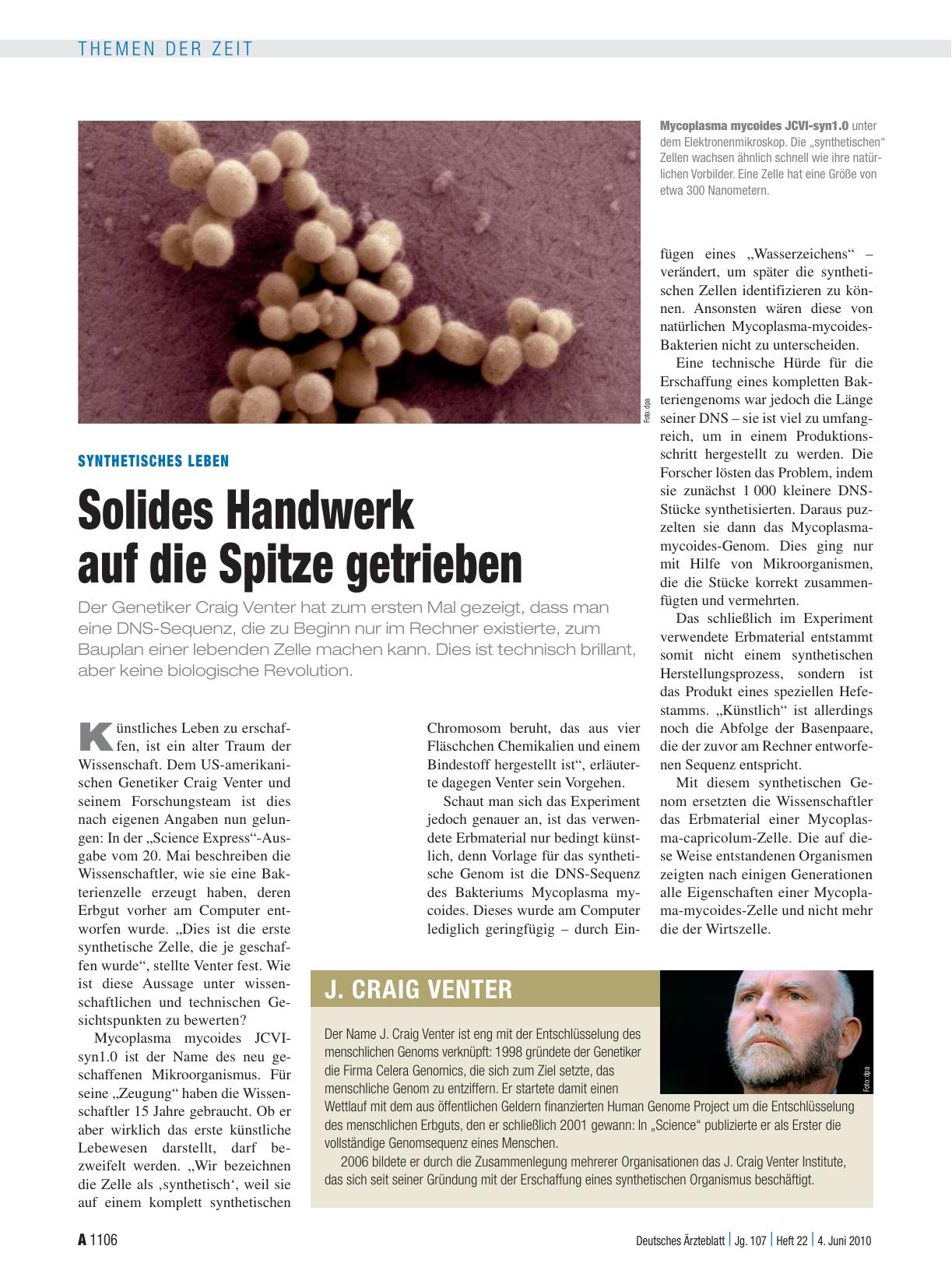 Vorschauseite 1: Synthetisches Leben: Solides Handwerk auf die Spitze getrieben