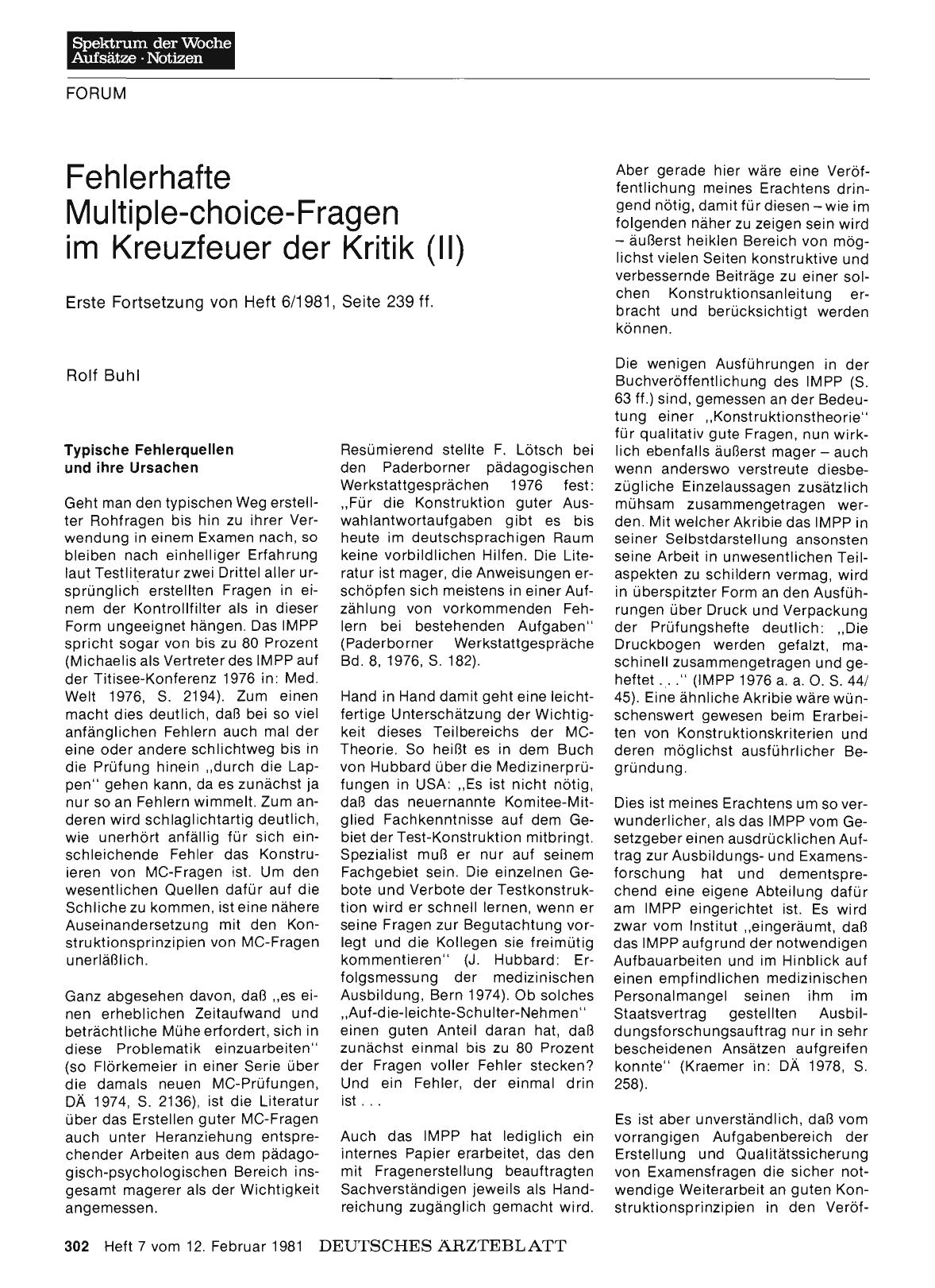 Vorschauseite 1: Fehlerhafte Multiple-choice-Fragen im Kreuzfeuer der Kritik (II)