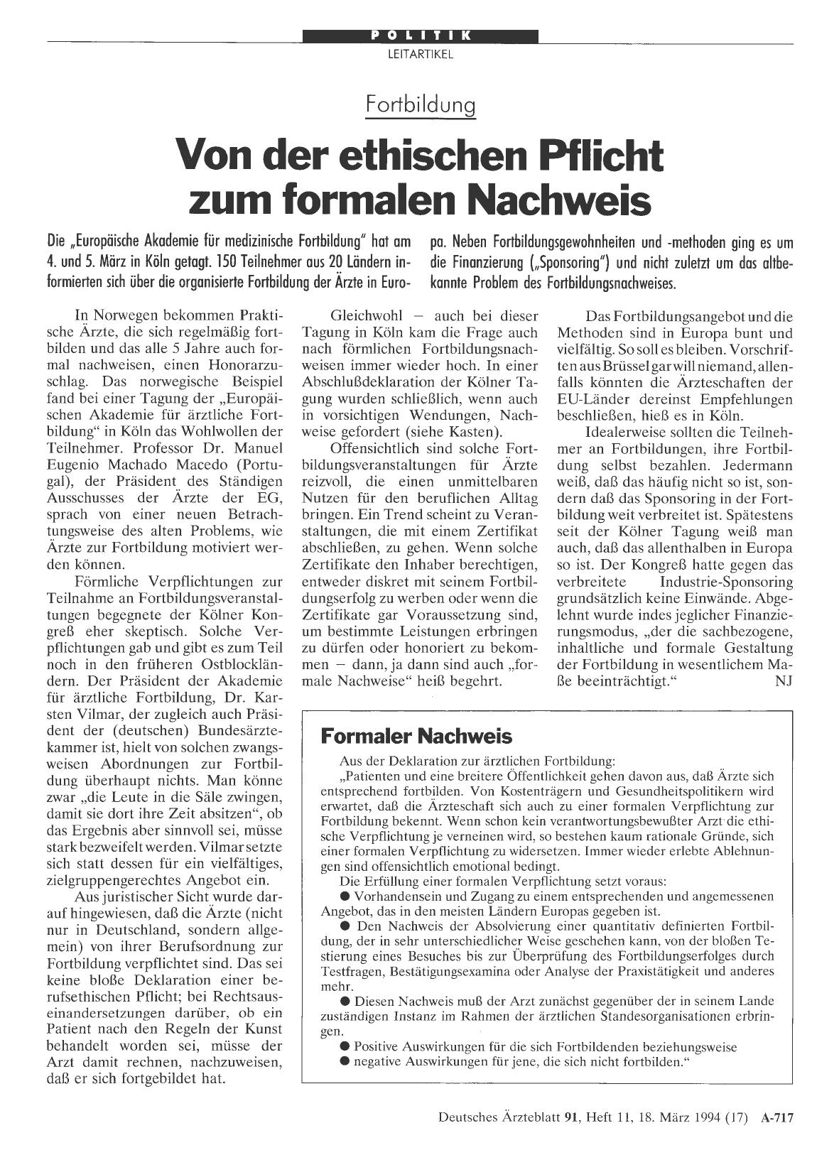 Vorschauseite 1: Fortbildung: Von der ethischen Pflicht zum formalen Nachweis