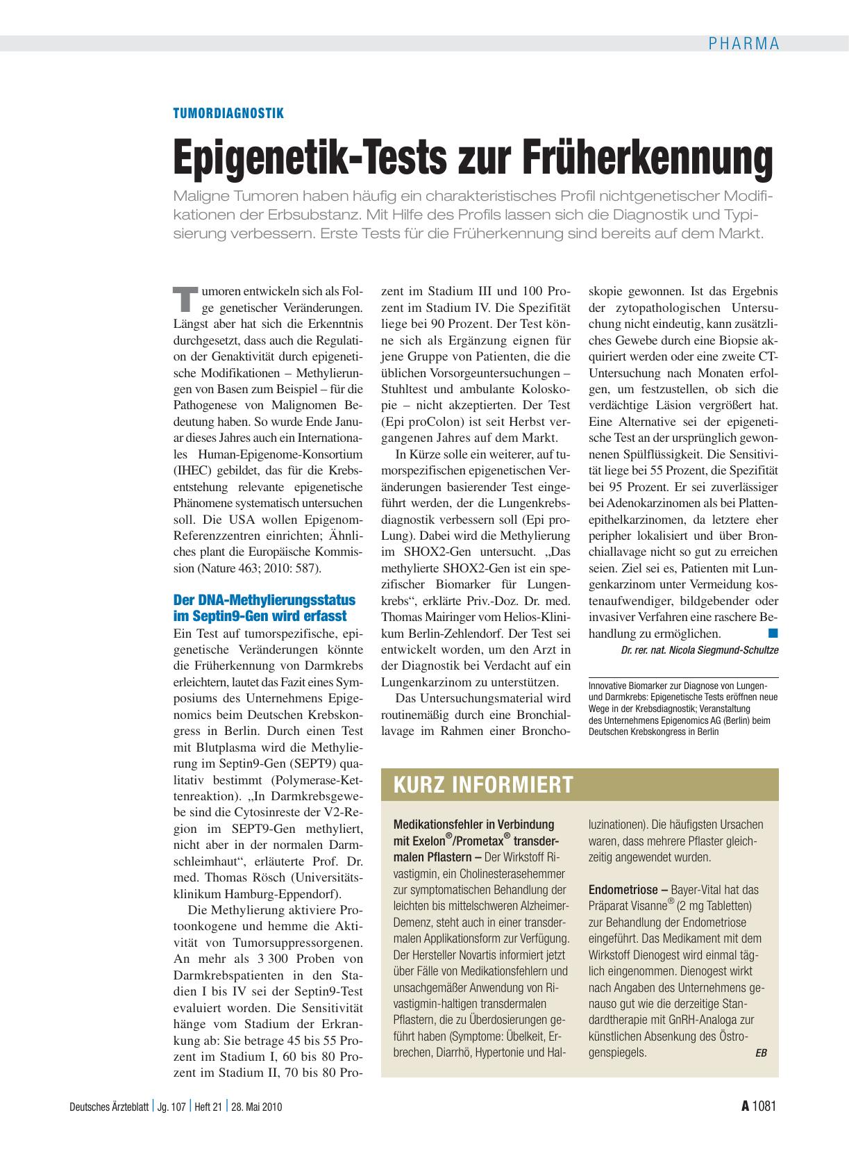 Vorschauseite 1: Tumordiagnostik: Epigenetik-Tests zur Früherkennung