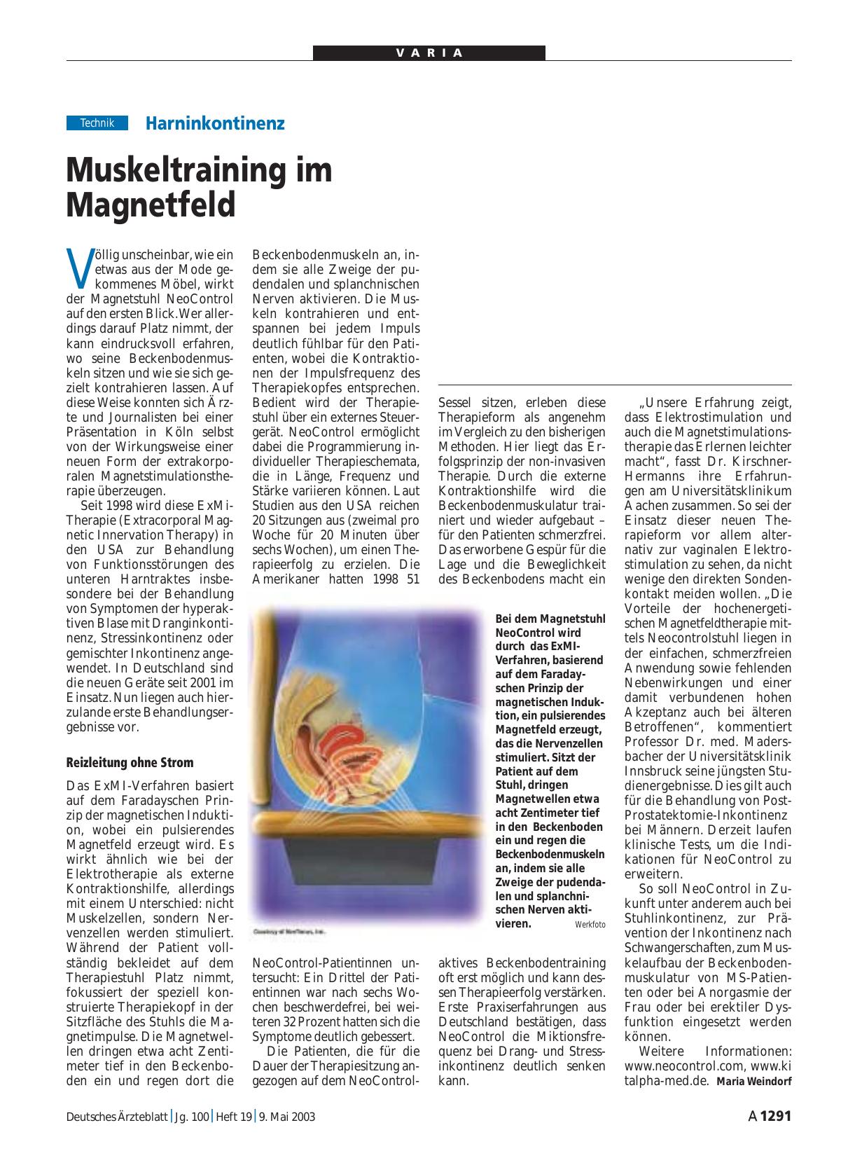 Vorschauseite 1: Harninkontinenz: Muskeltraining im Magnetfeld