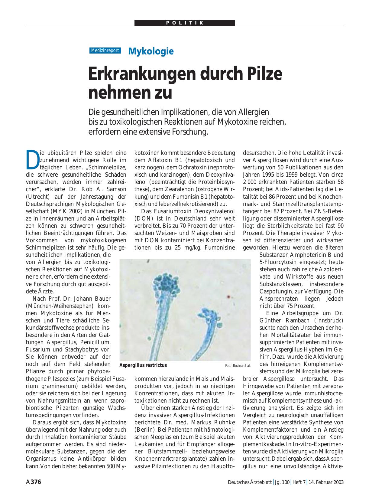 Vorschauseite 1: Mykologie: Erkrankungen durch Pilze nehmen zu