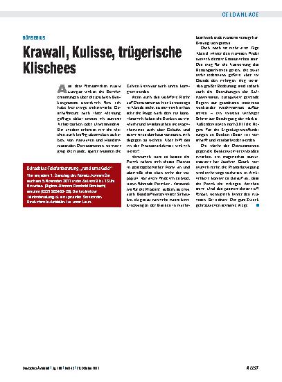 Vorschauseite 1: Börsebius: Krawall, Kulisse, trügerische Klischees