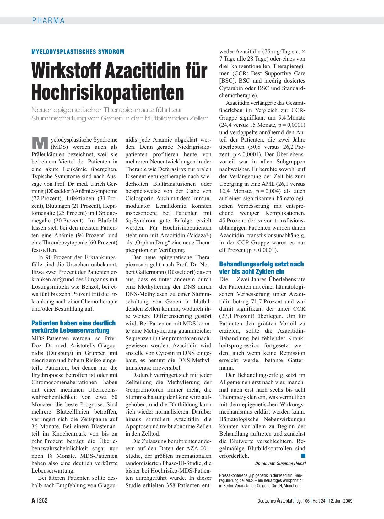 Vorschauseite 1: Myelodysplastisches Syndrom: Wirkstoff Azacitidin für Hochrisikopatienten