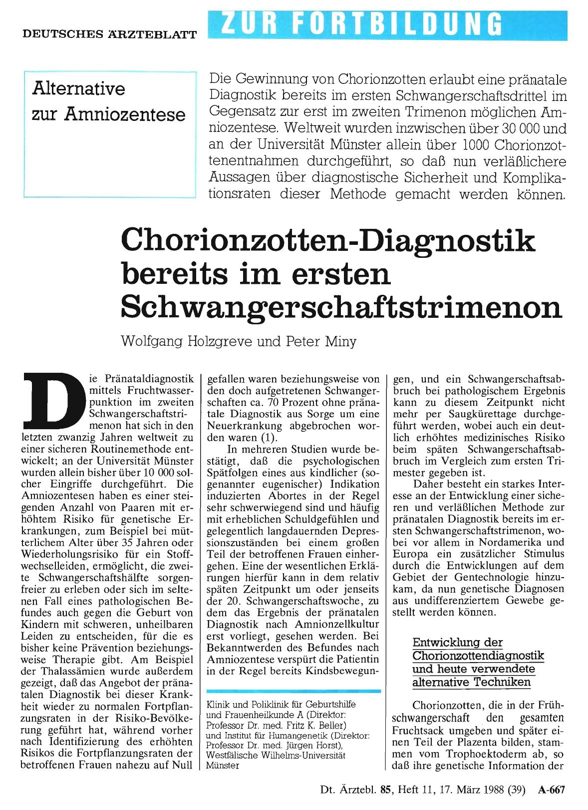 Vorschauseite 1: Chorionzotten-Diagnostik bereits im ersten Schwangerschaftstrimenon