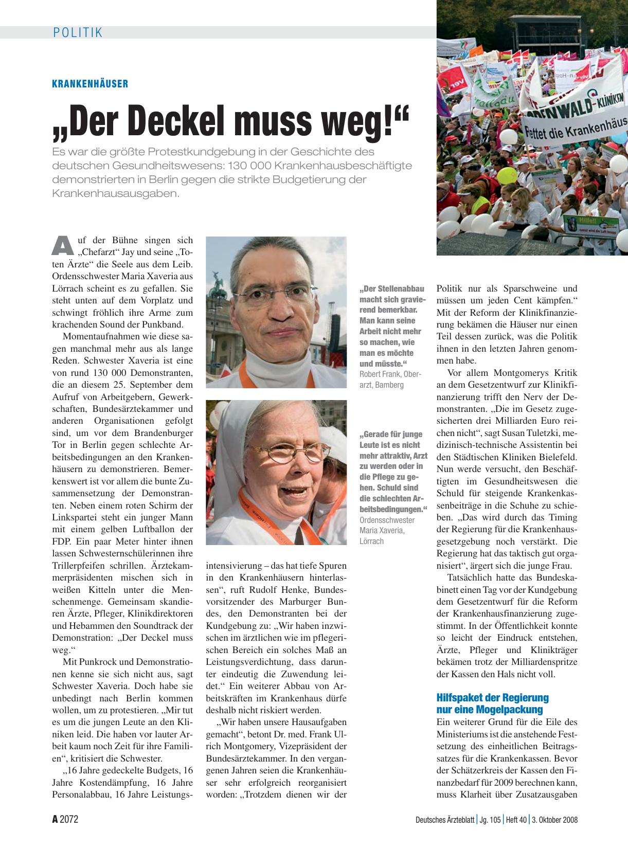 Vorschauseite 1: Krankenhäuser: „Der Deckel muss weg! “