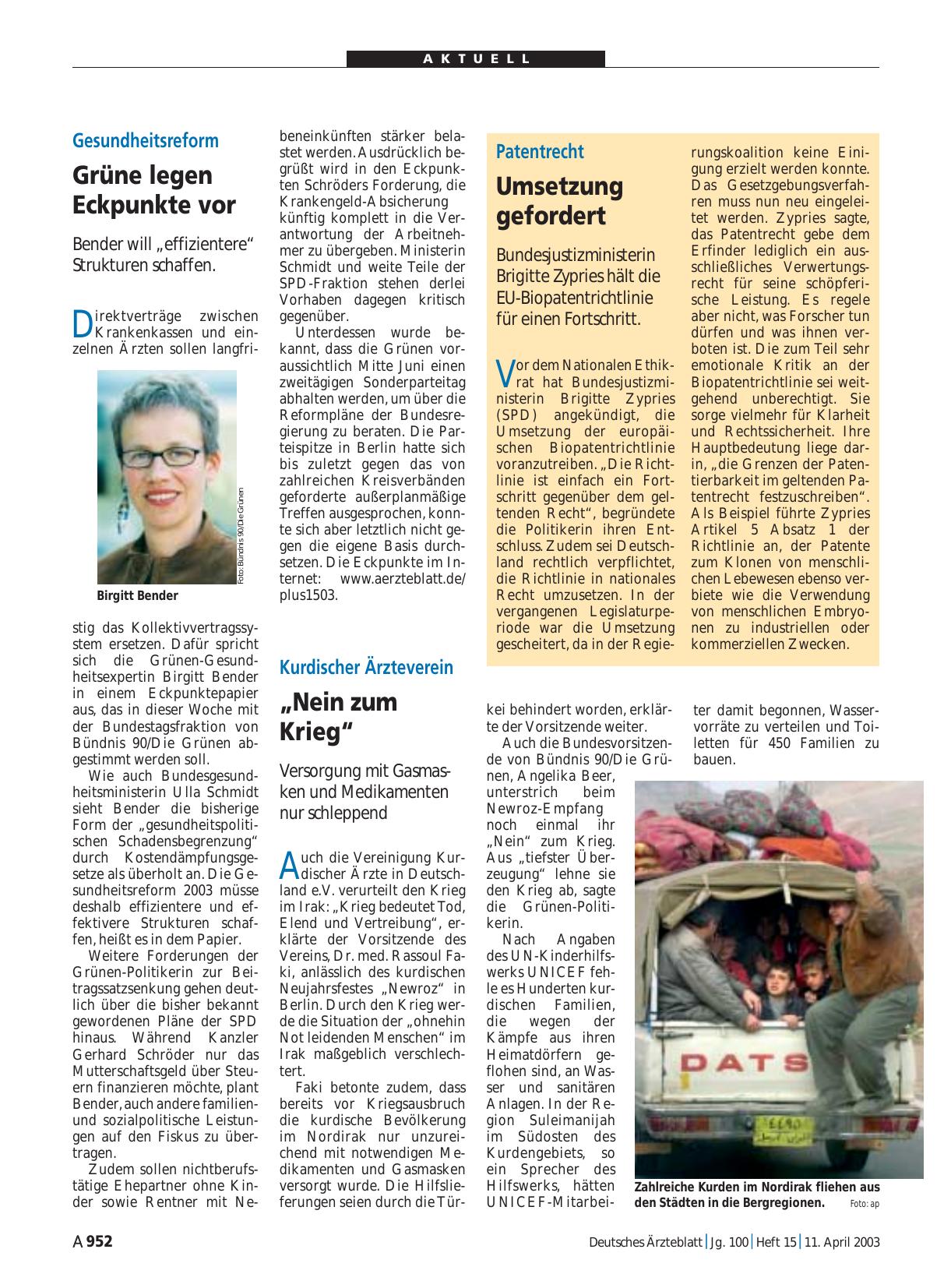 Vorschauseite 1: Gesundheitsreform: Grüne legen Eckpunkte vor