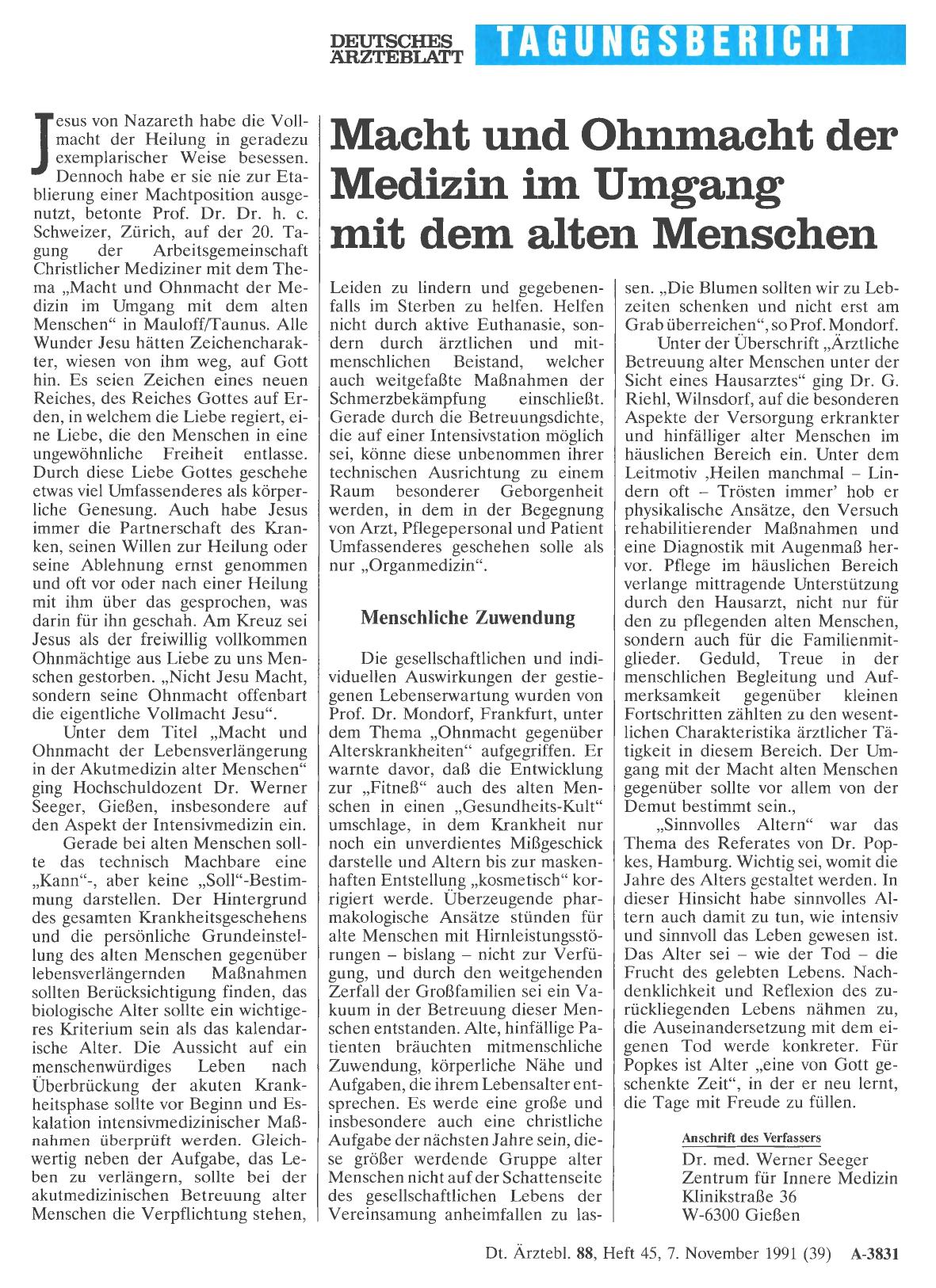 Vorschauseite 1: Macht und Ohnmacht der Medizin im Umgang mit dem alten Menschen