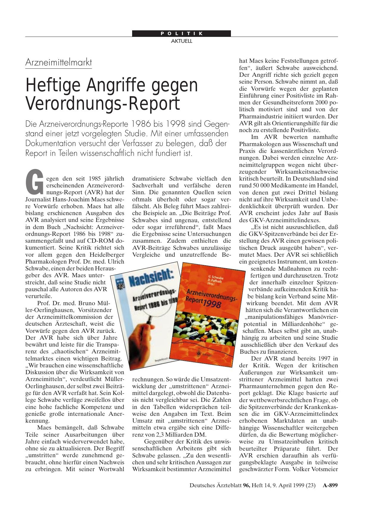 Vorschauseite 1: Arzneimittelmarkt: Heftige Angriffe gegen Verordnungs-Report