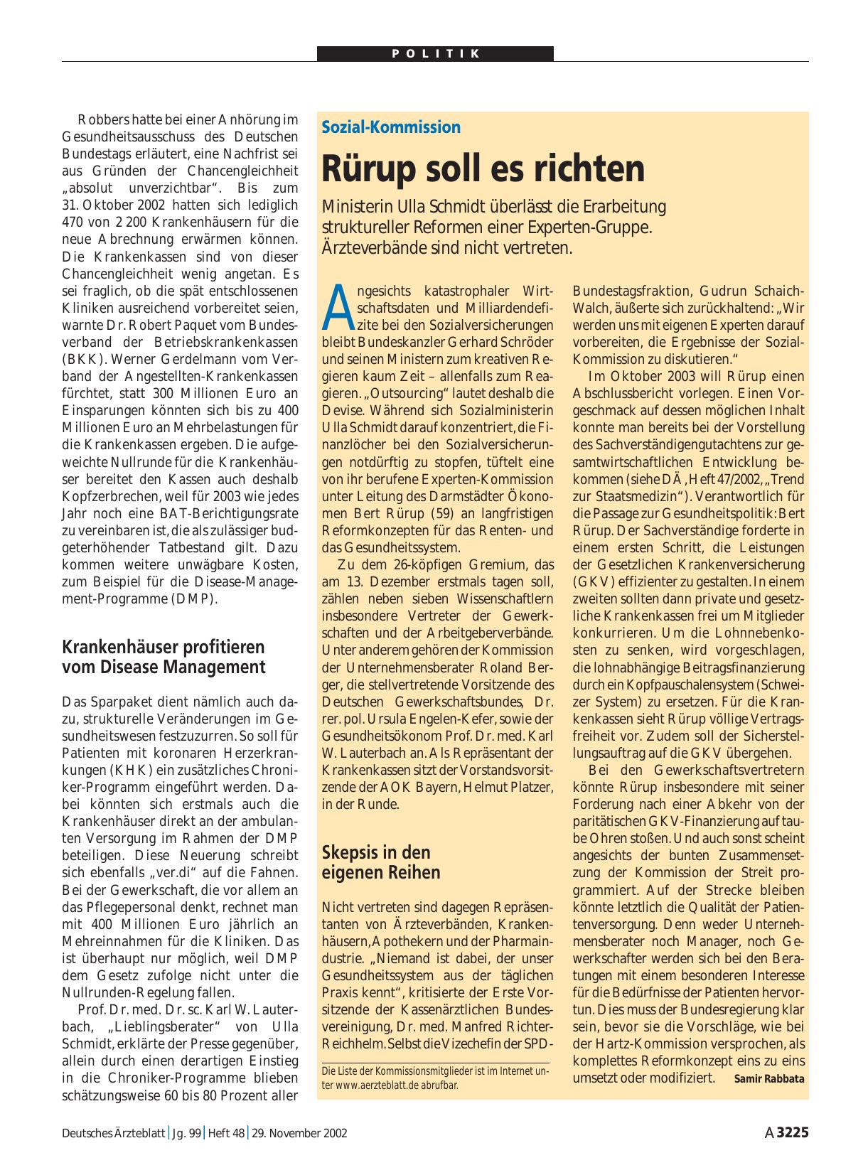 Vorschauseite 1: Sozial-Kommission: Rürup soll es richten