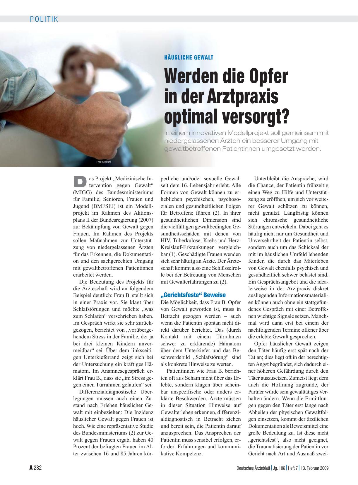 Vorschauseite 1: Häusliche Gewalt: Werden die Opfer in der Arztpraxis optimal versorgt?
