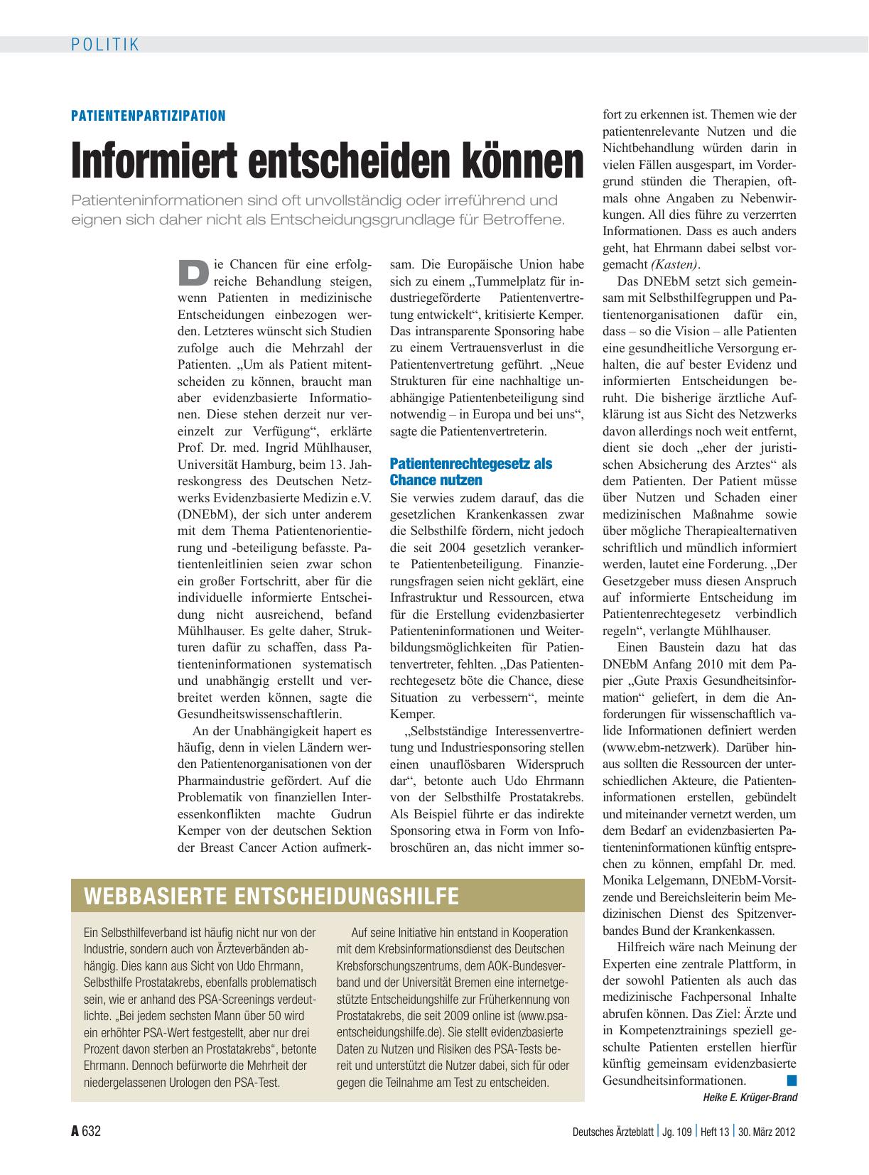 Vorschauseite 1: Patientenpartizipation: Informiert entscheiden können
