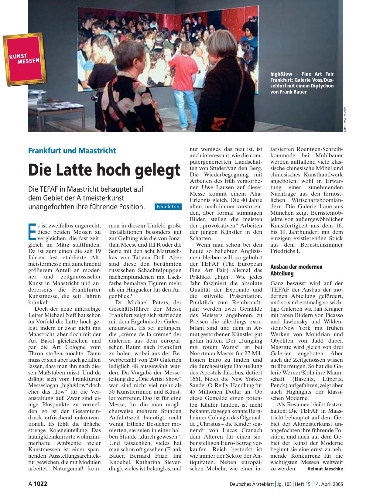 Vorschauseite 1: Frankfurt und Maastricht: Die Latte hoch gelegt