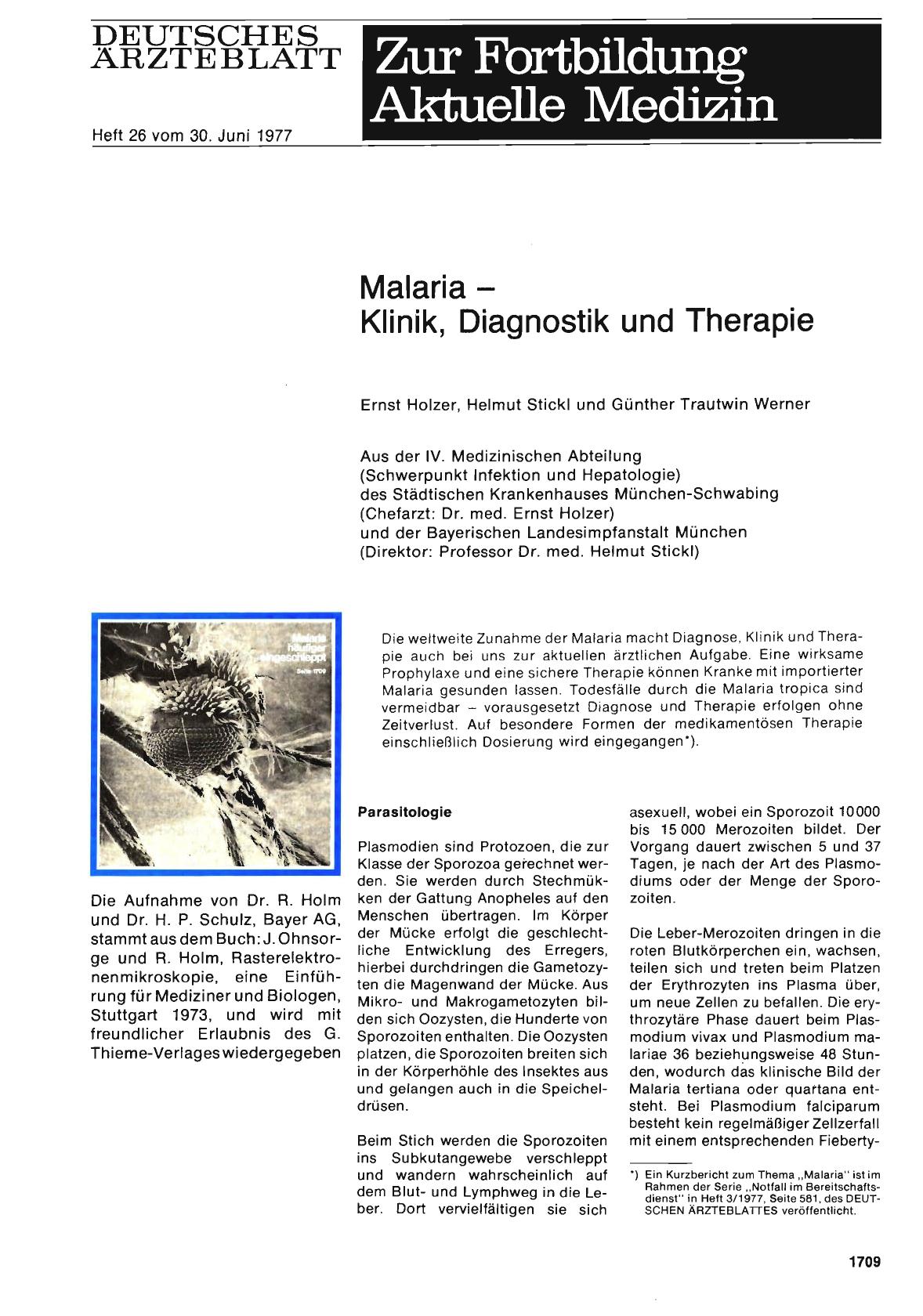 Vorschauseite 1: Malaria — Klinik, Diagnostik und Therapie