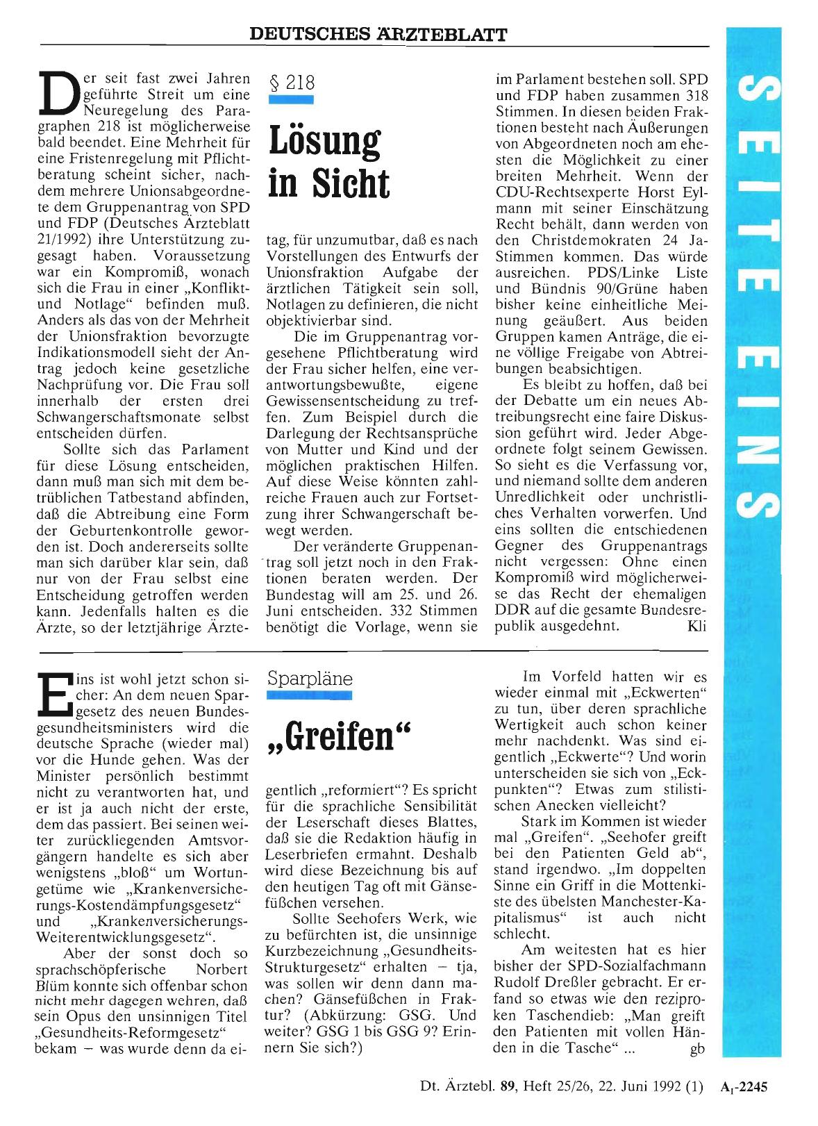Vorschauseite 1: Sparpläne: „Greifen“
