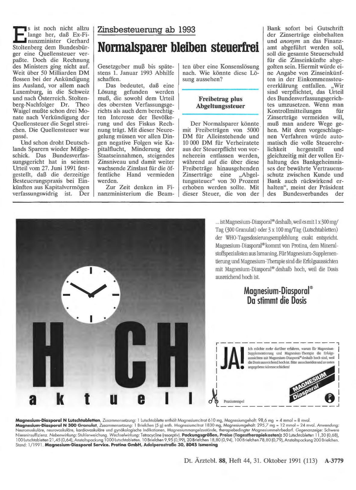 Vorschauseite 1: Zinsbesteuerung ab 1993: Normalsparer bleiben steuerfrei