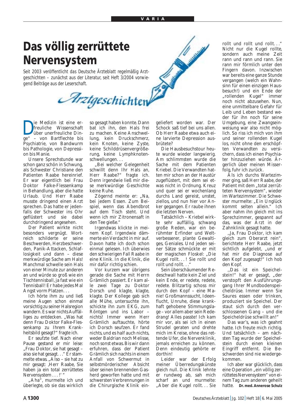 Vorschauseite 1: Arztgeschichten: Das völlig zerrüttete Nervensystem