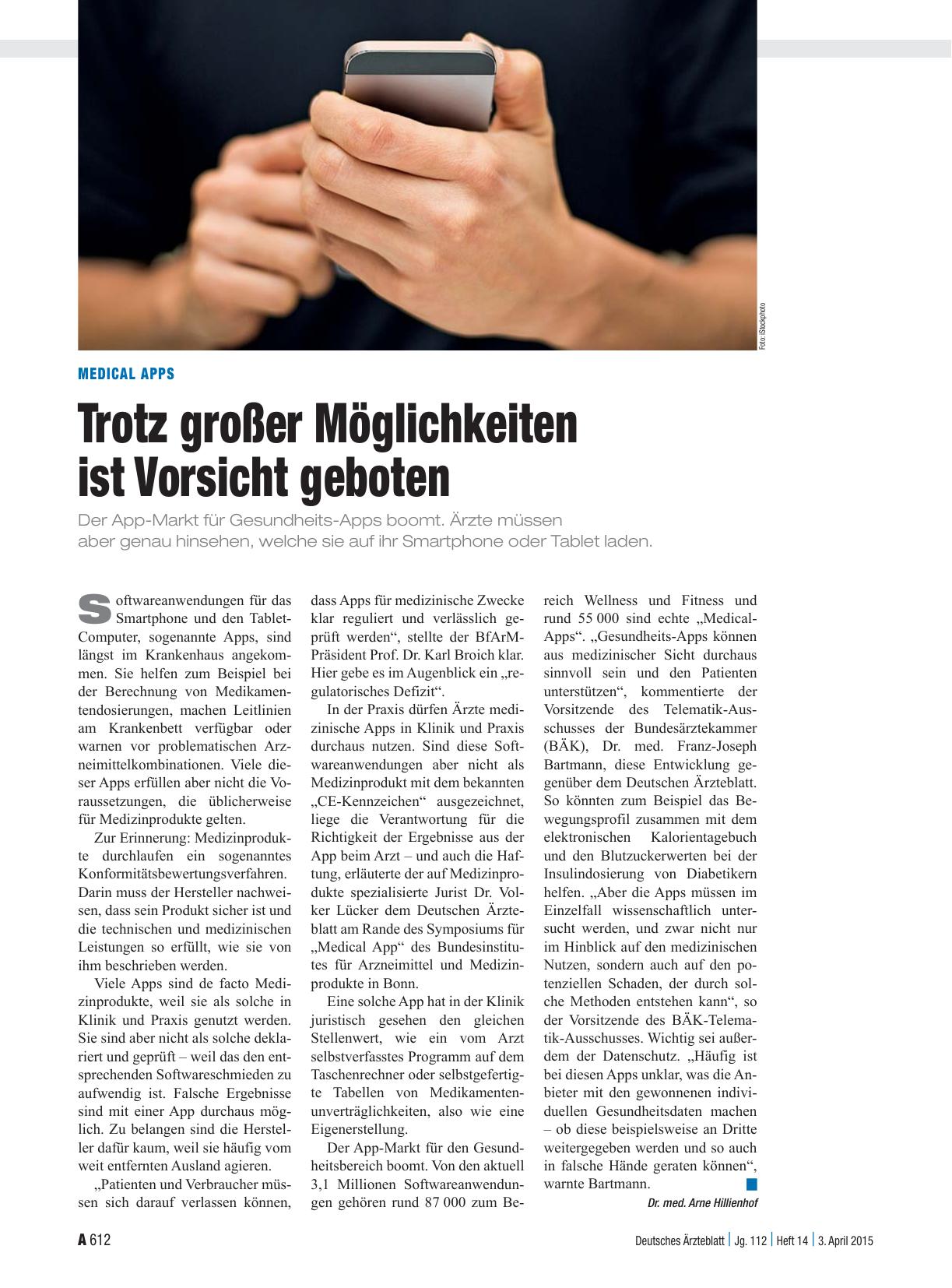 Vorschauseite 1: Medical Apps: Trotz großer Möglichkeiten ist Vorsicht geboten